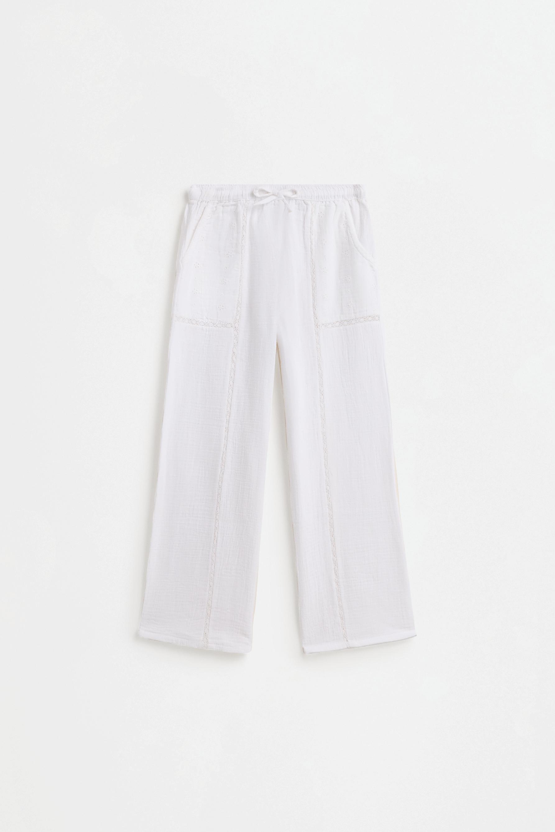 Swiss embroidery trousers — OFF WHITE