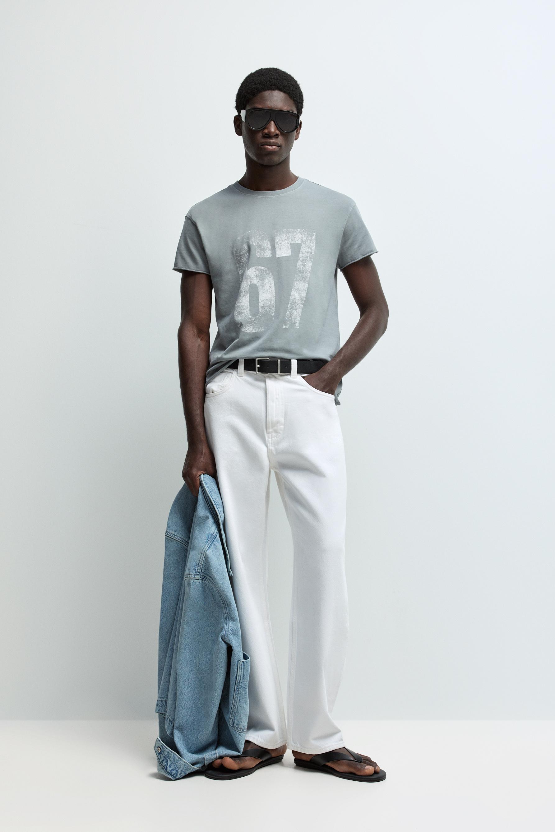 Faded effect printed T-shirt — GREY