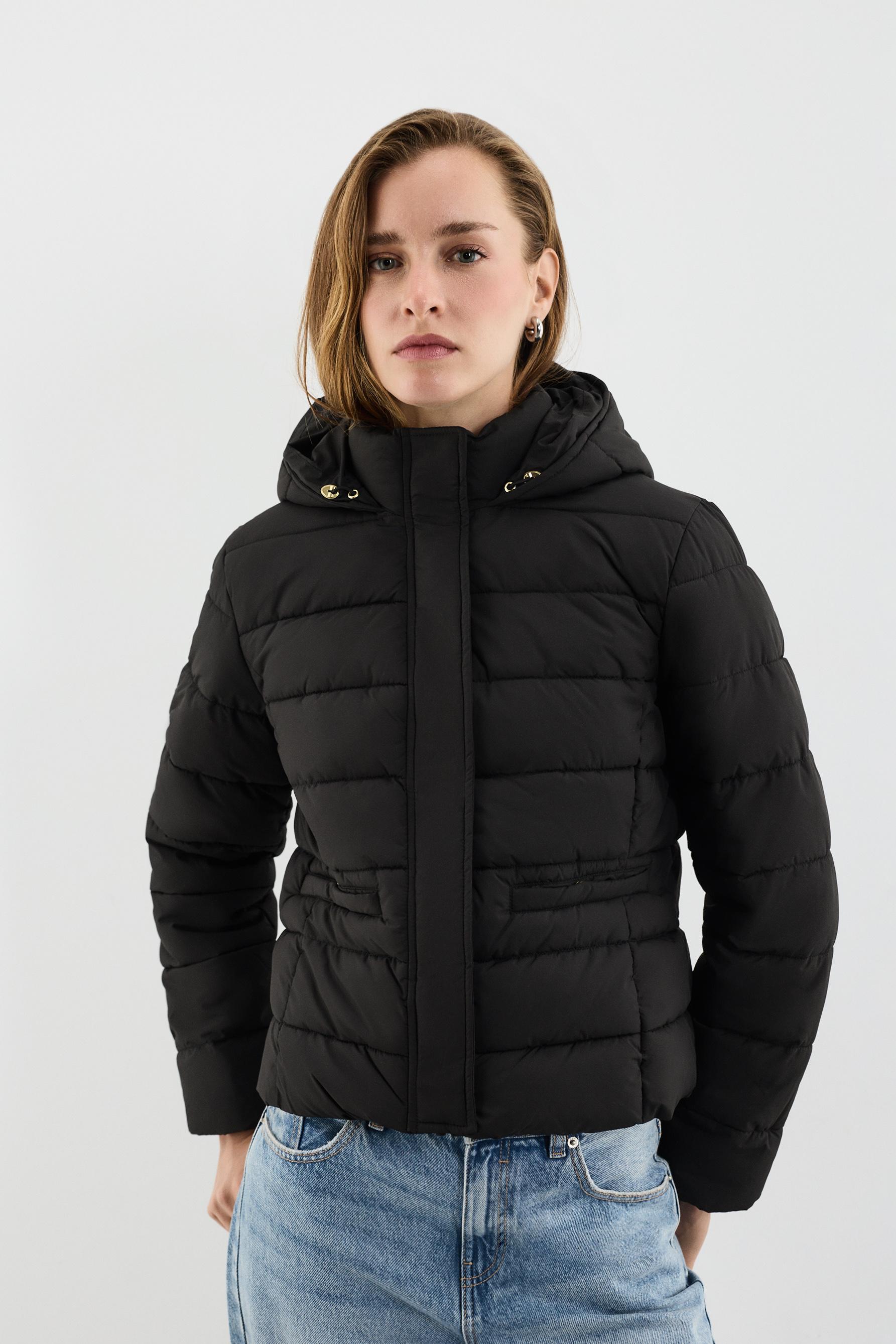 Quilted hooded jacket — BLACK