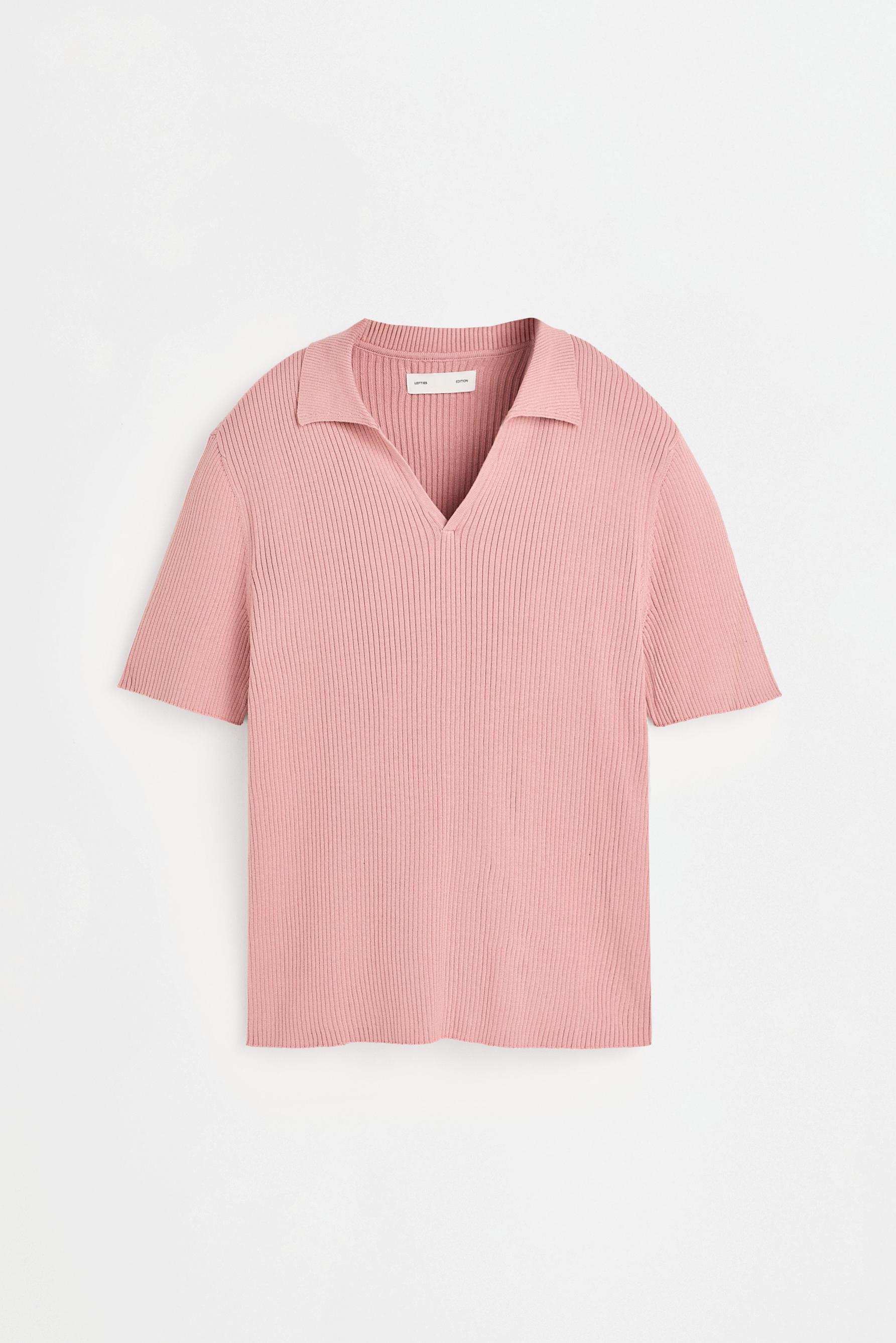 Ribbed knit polo shirt — PINK