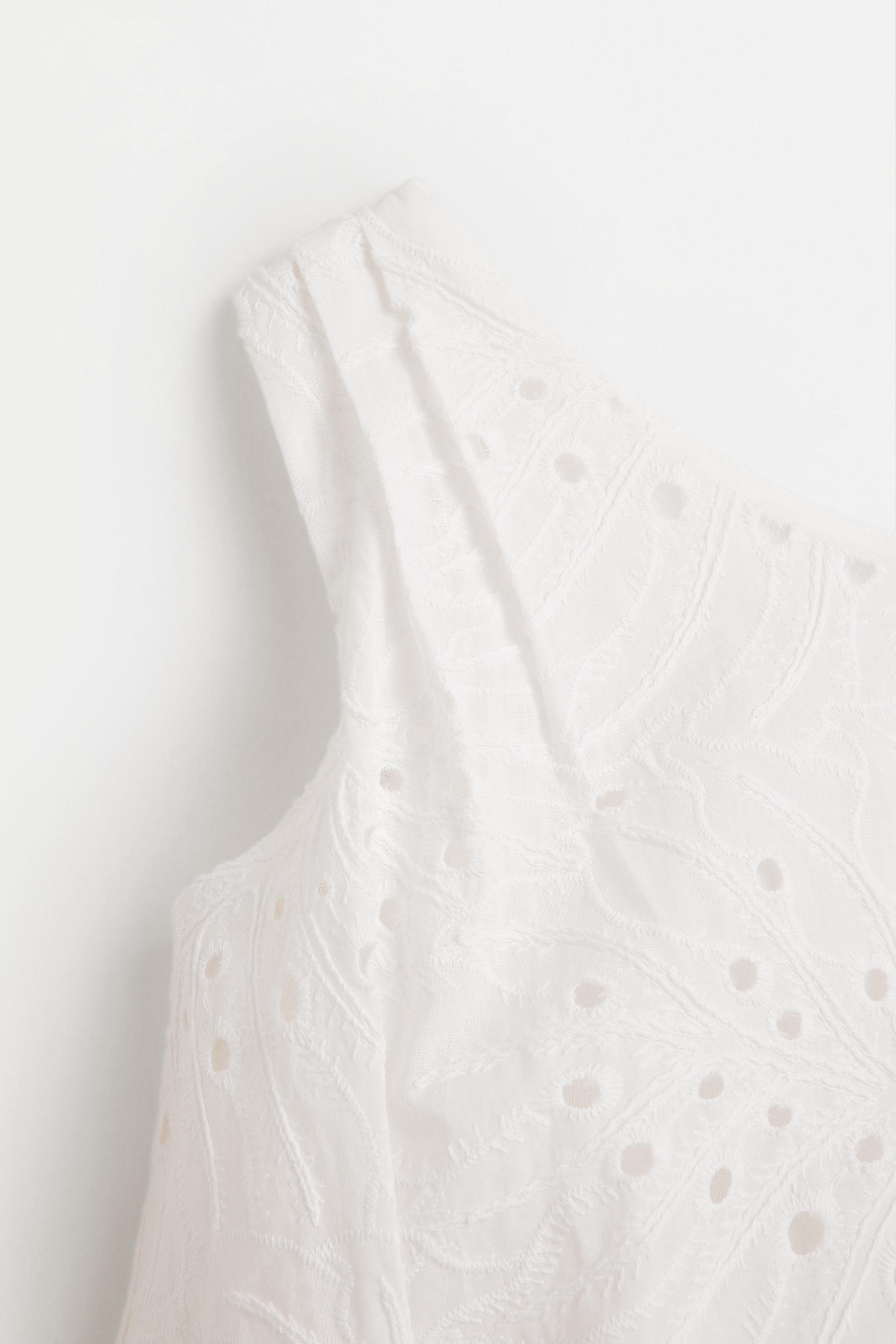Swiss embroidery asymmetrical top — WHITE