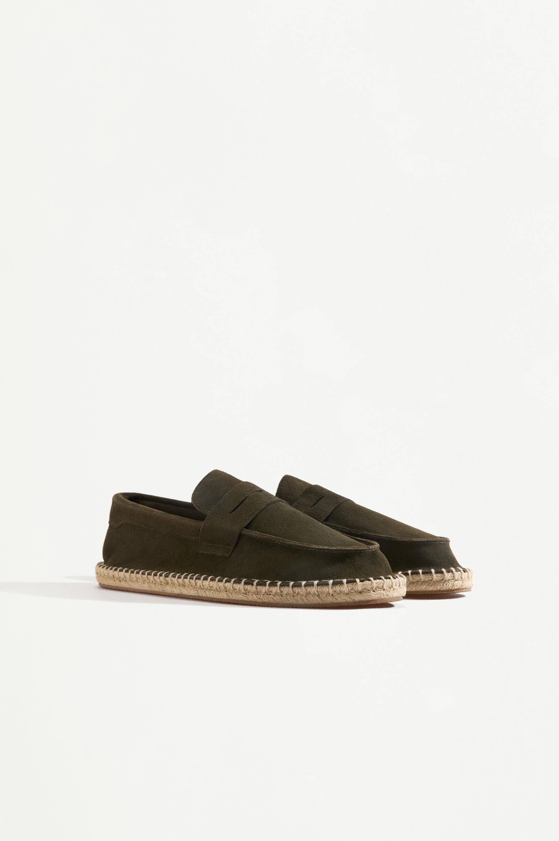Leather moccasin with jute-effect sole — KHAKI