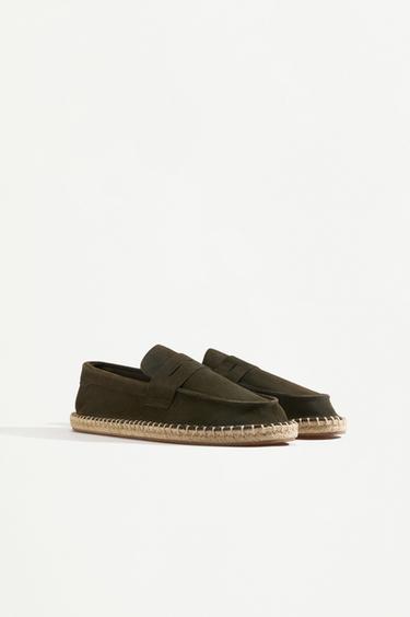 Leather moccasin with jute-effect sole — KHAKI 2