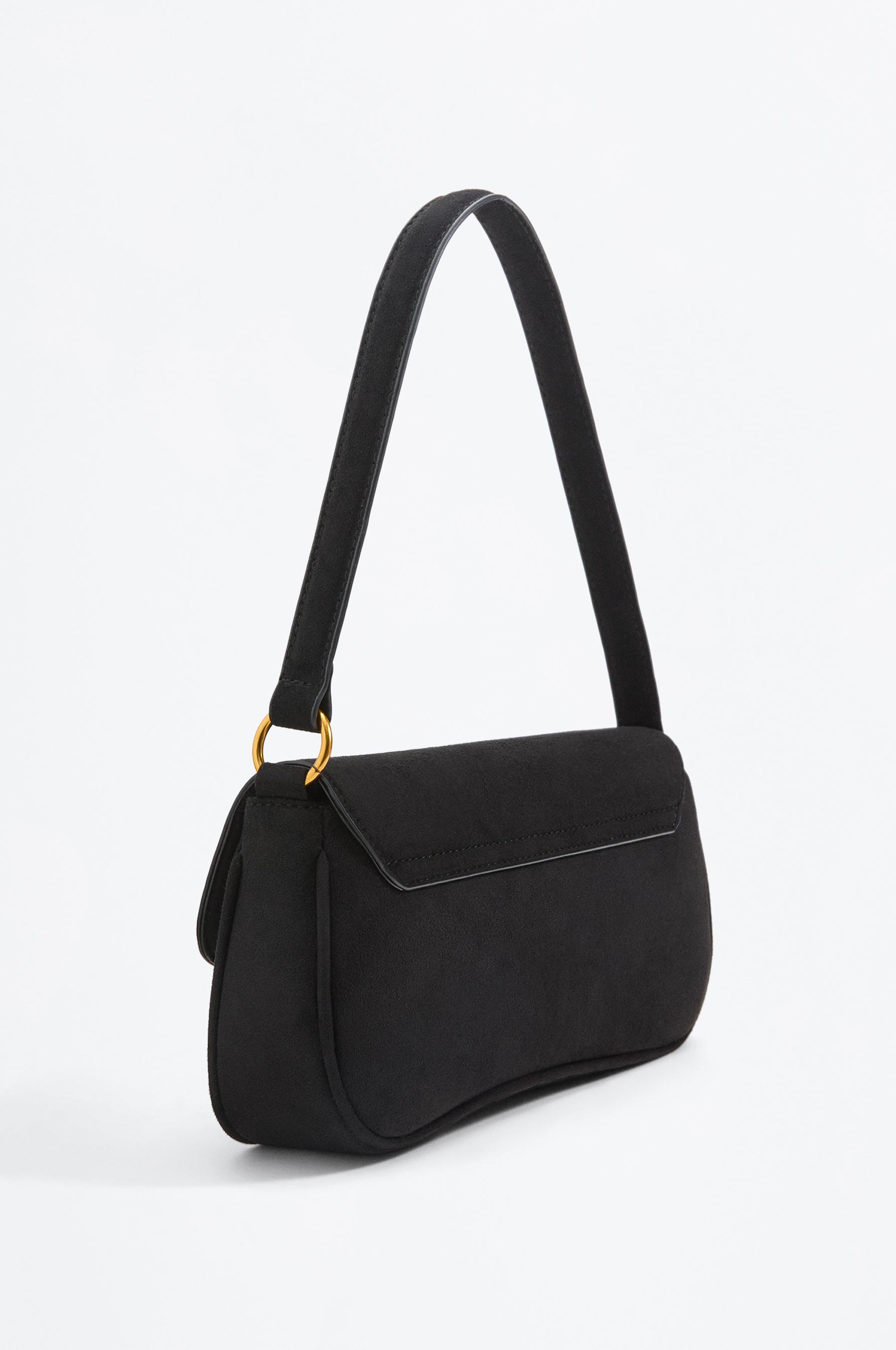 Faux suede shoulder bag — BLACK