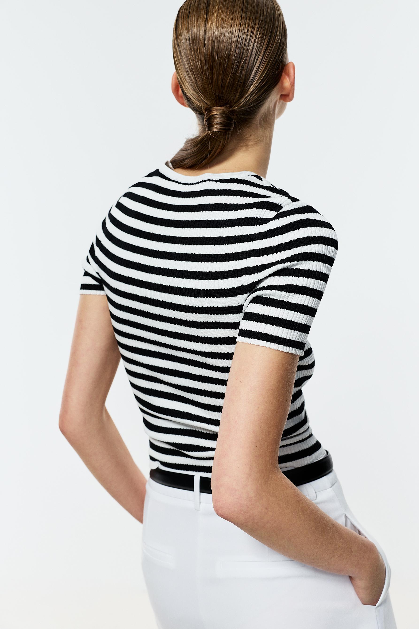 Basic ribbed knit top — ECRU/BLACK