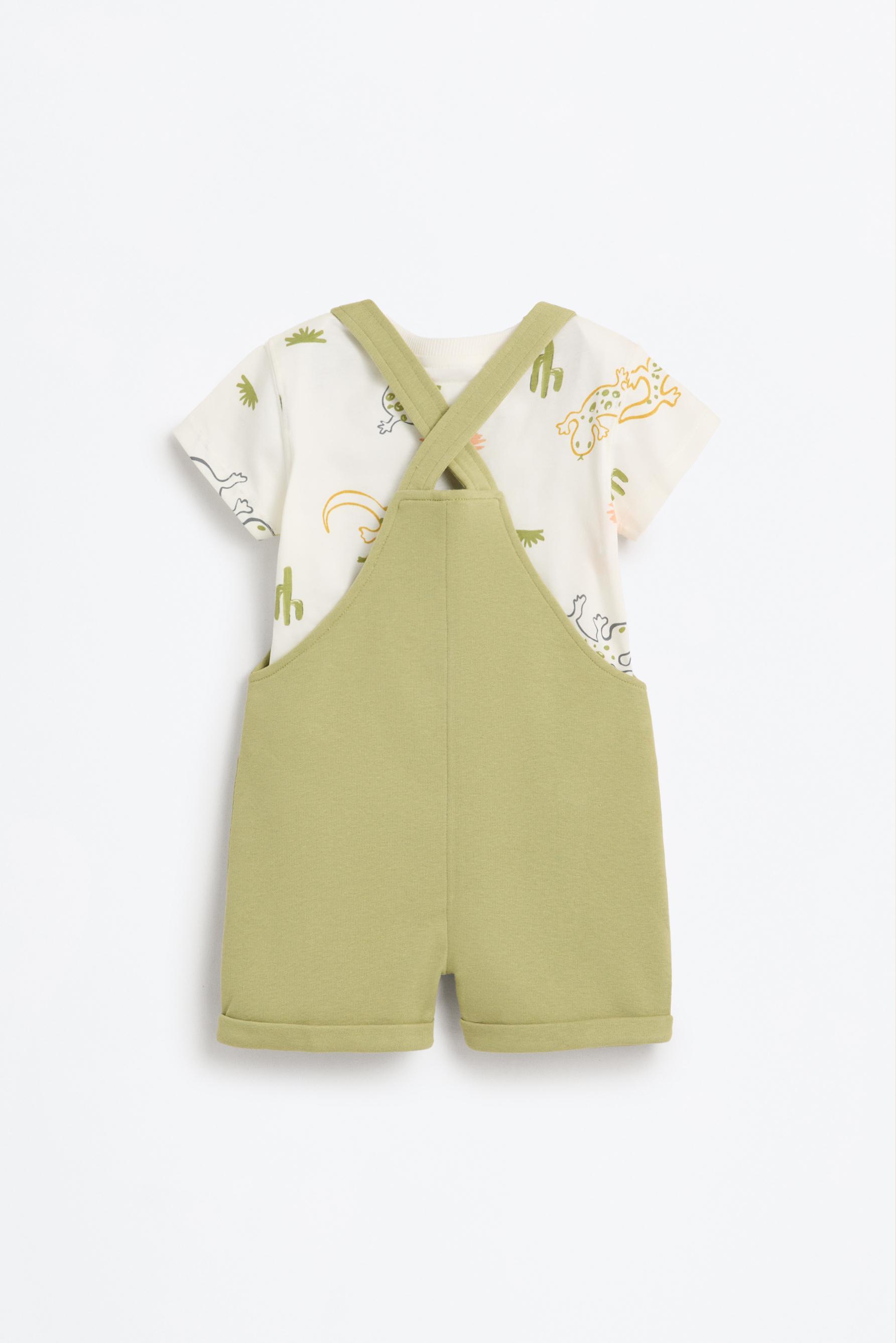 Plush dungarees and T-shirt set — OLIVE GREEN