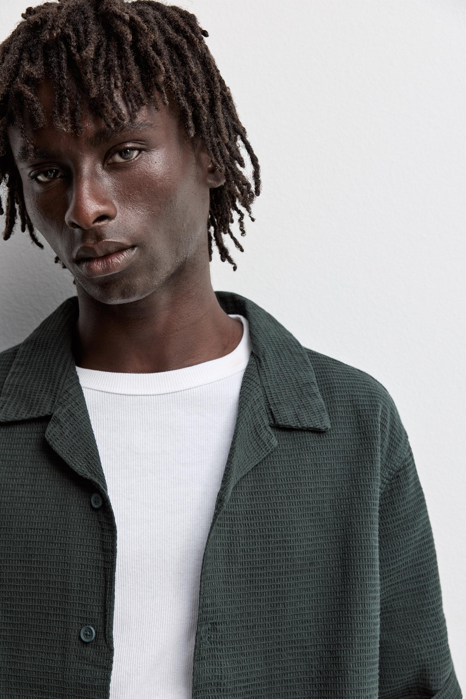 Waffle-knit relaxed fit shirt — GREEN