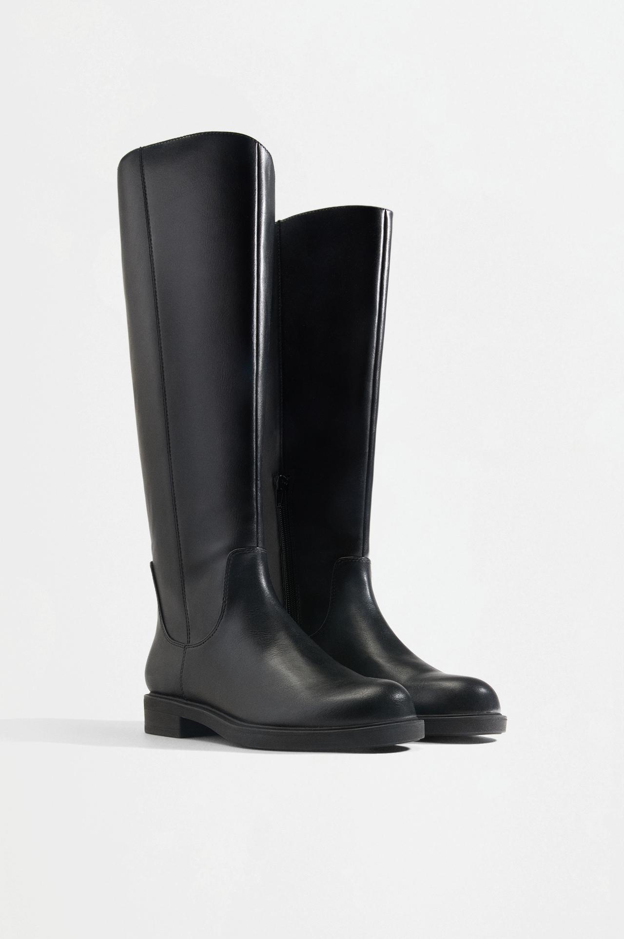 Flat knee-high riding boots — BLACK