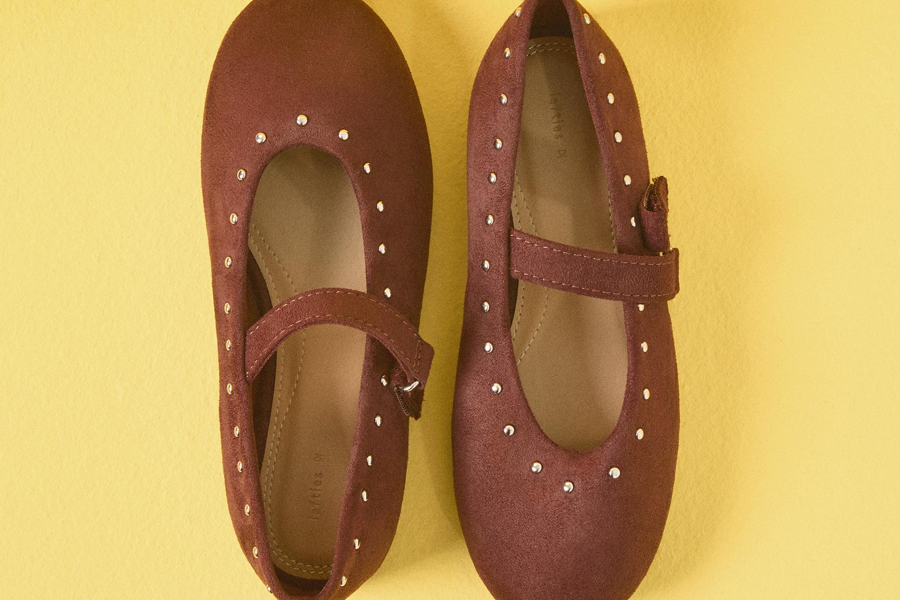 Studded Mary Jane flats — BROWN
