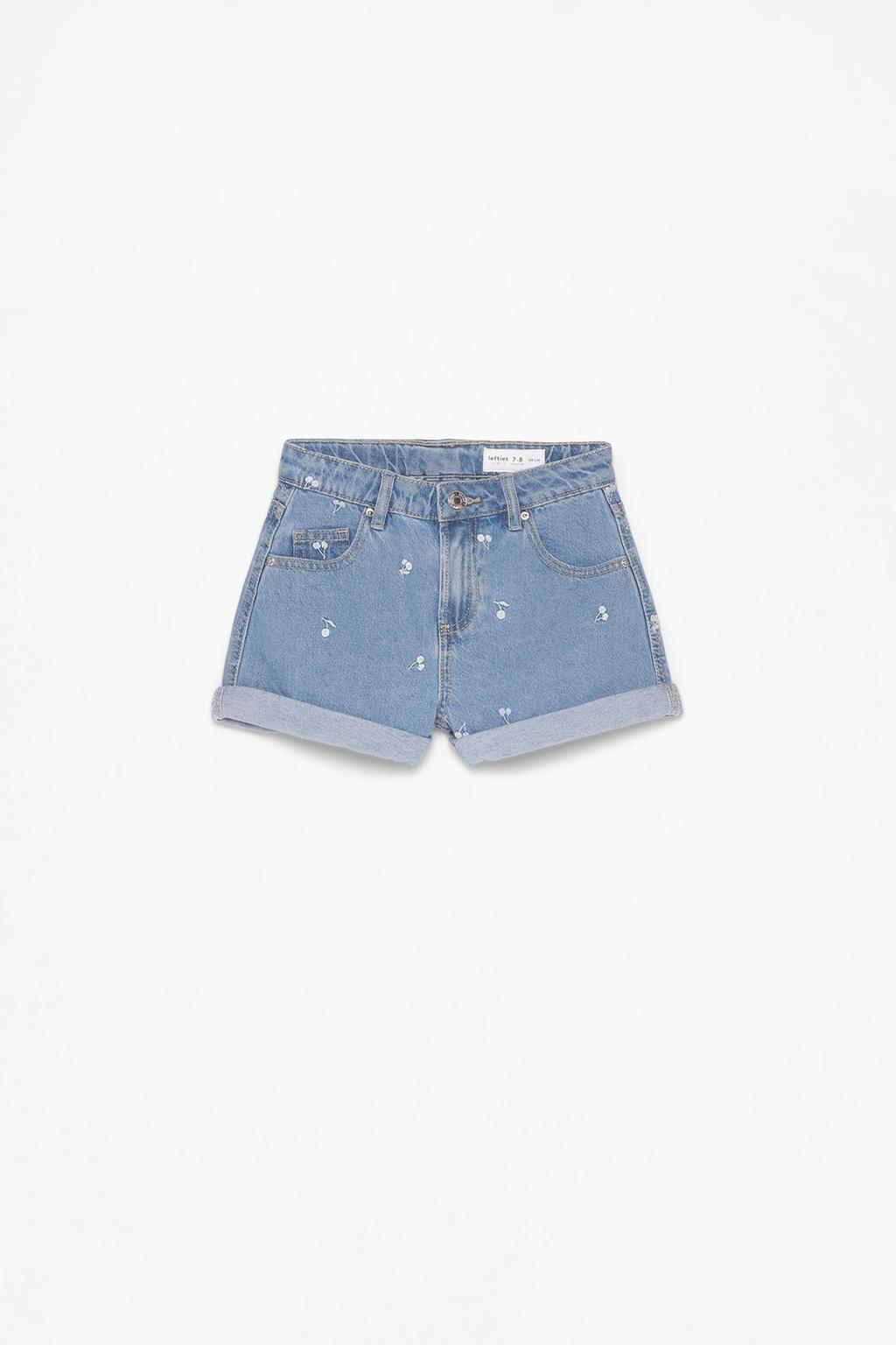 Embroidered denim shorts