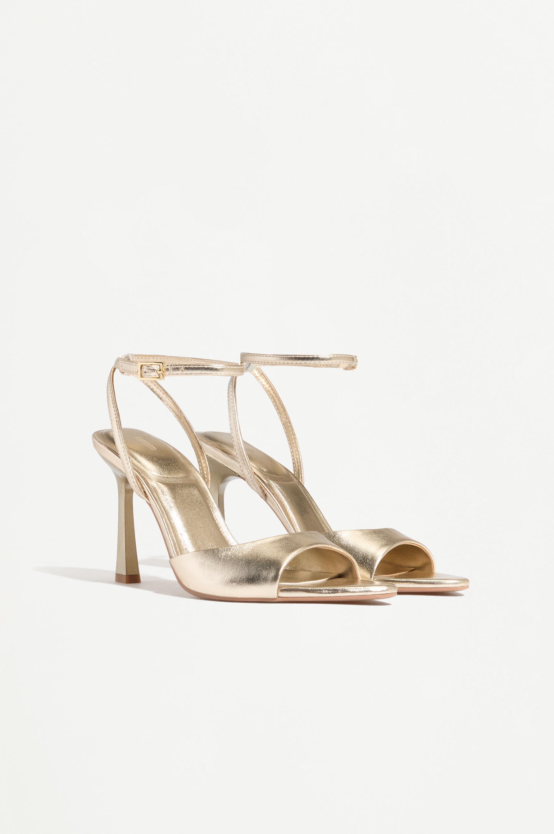 Gold heeled ankle strap sandals — GOLD