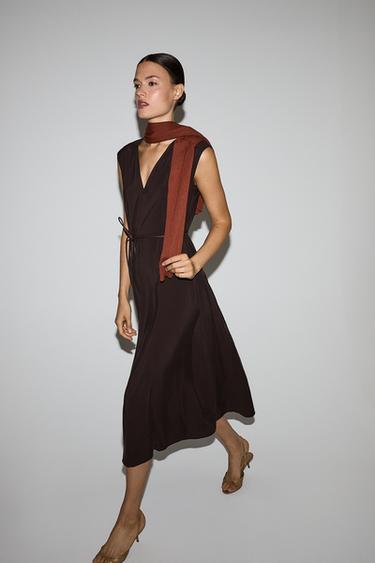Midi dress with belt — BROWN 5