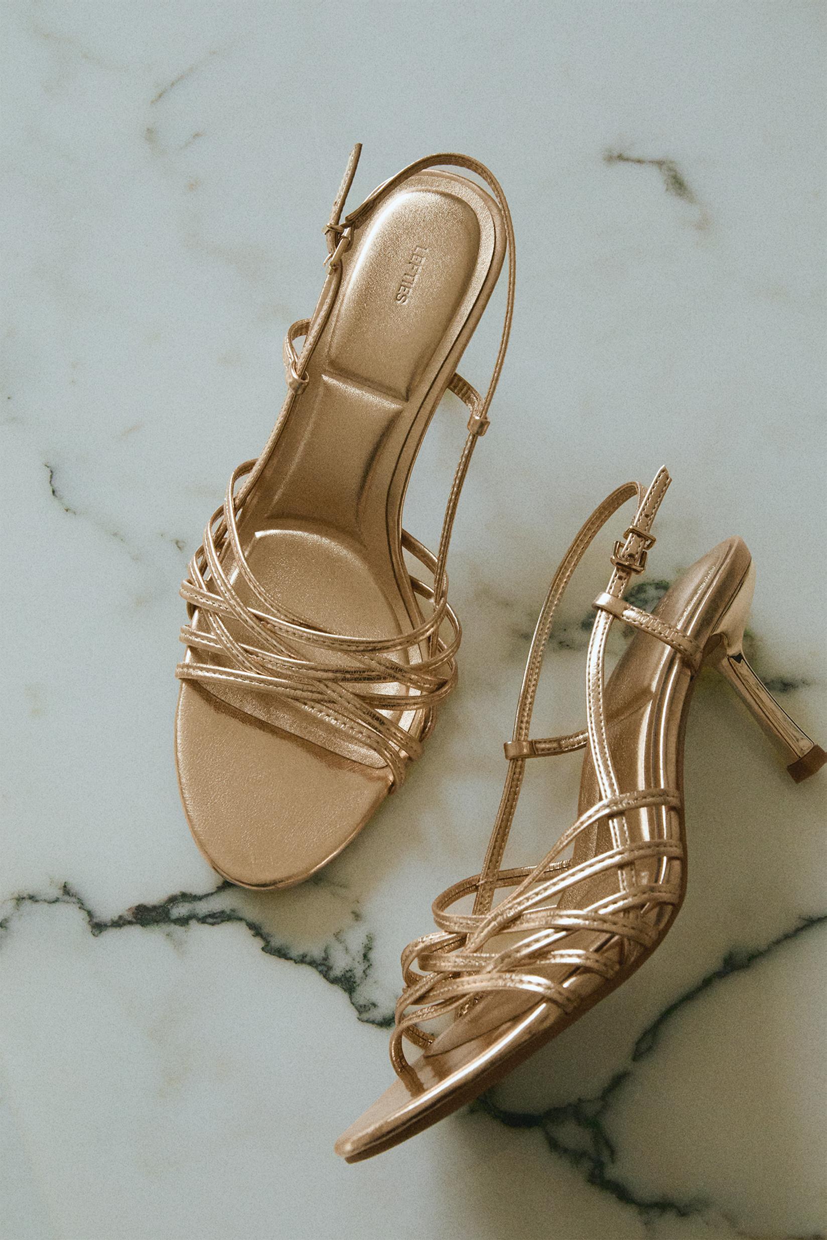 Gold multi-strap heeled sandals — GOLD