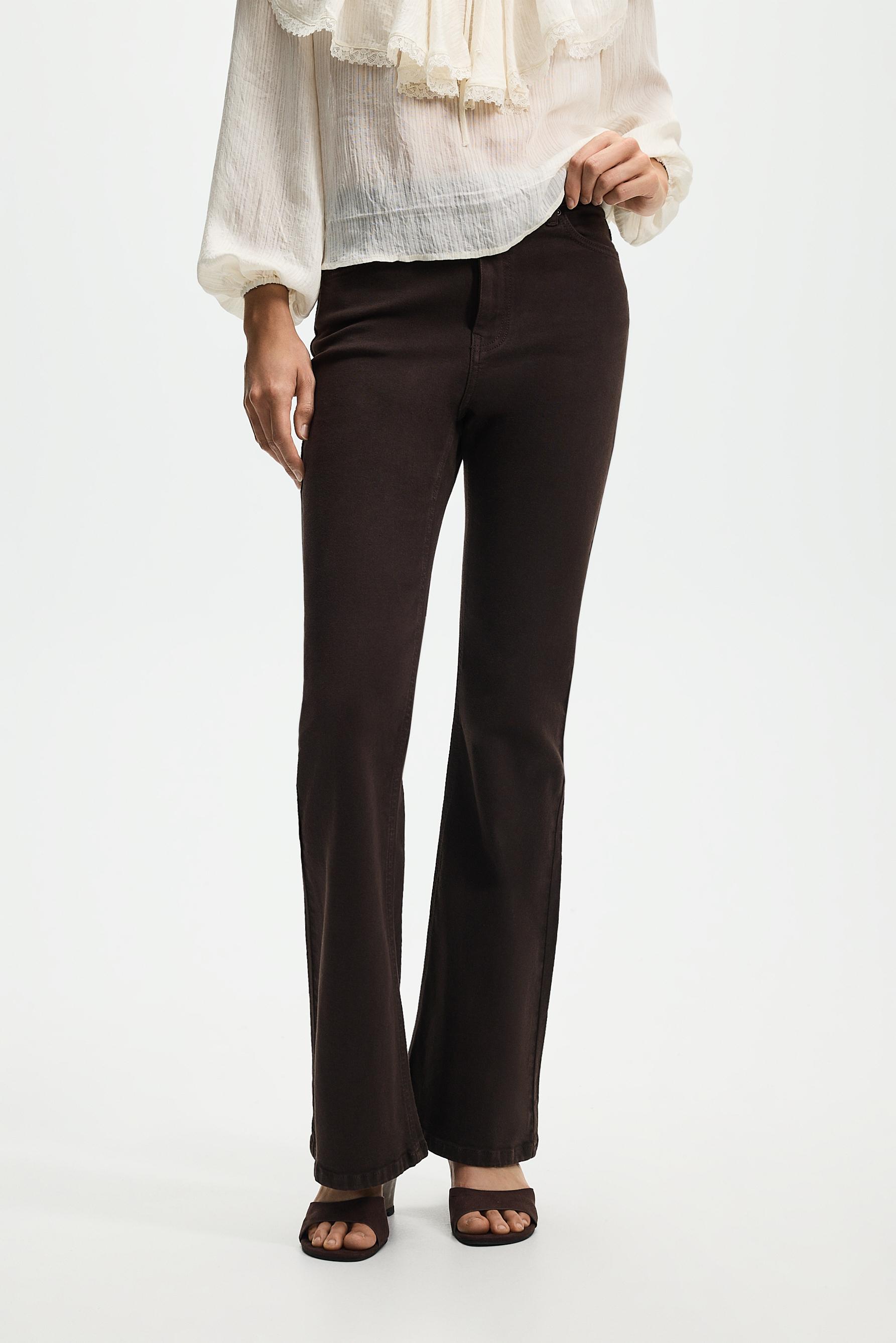 High-waist basic bell bottom jeans — BROWN