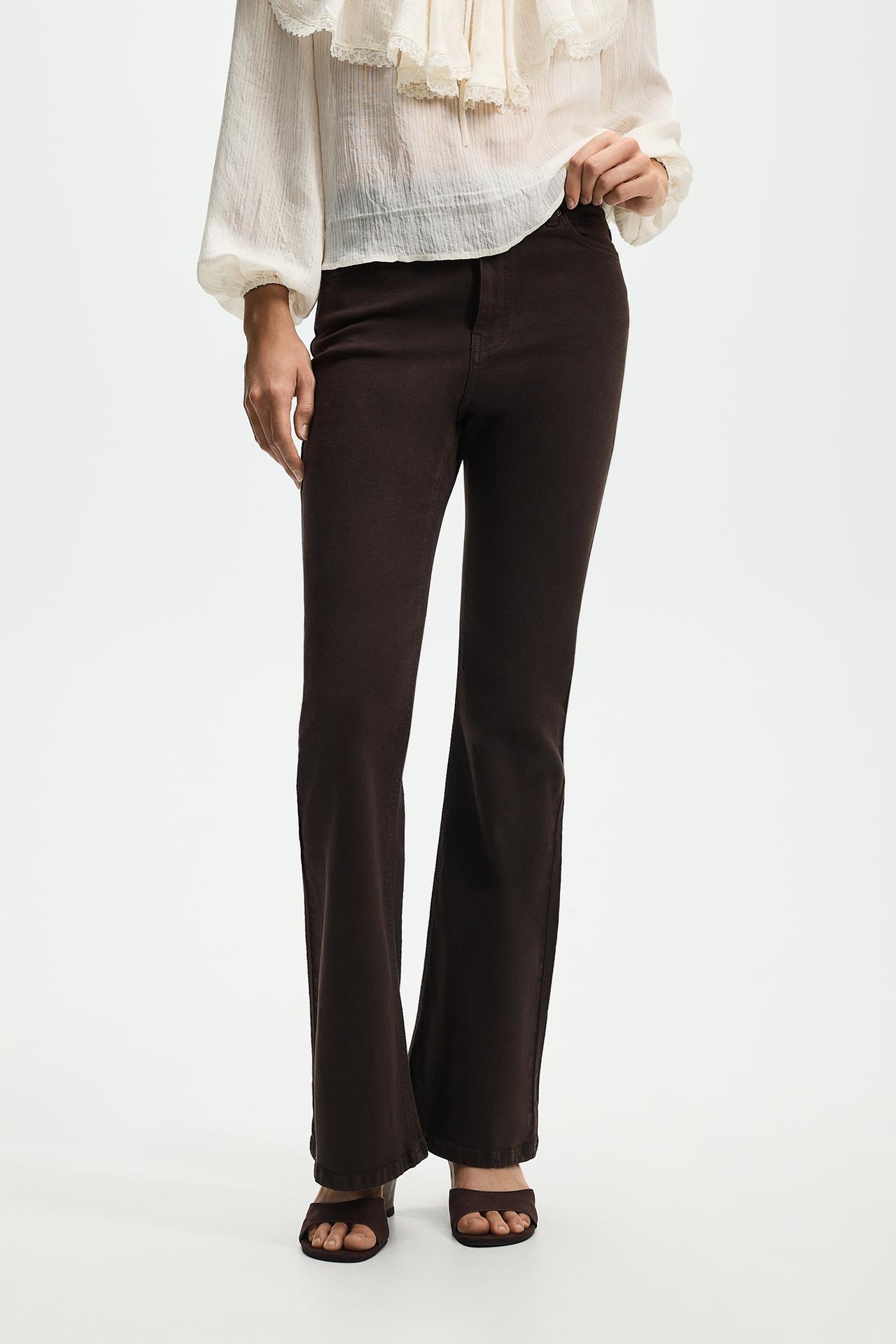 High-waist basic bell bottom jeans — BROWN