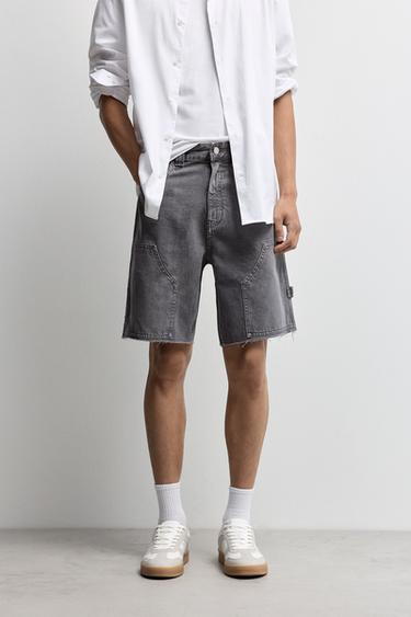 Double-knee denim Bermuda shorts — GREY 2