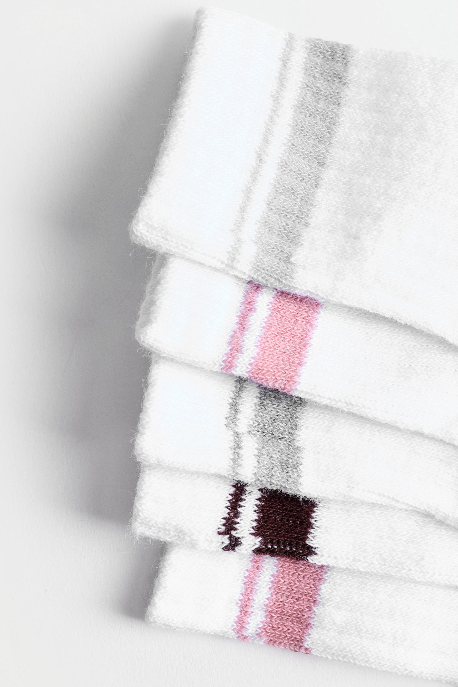 Striped Long Socks (5-Pack) — WHITE/SKY BLUE
