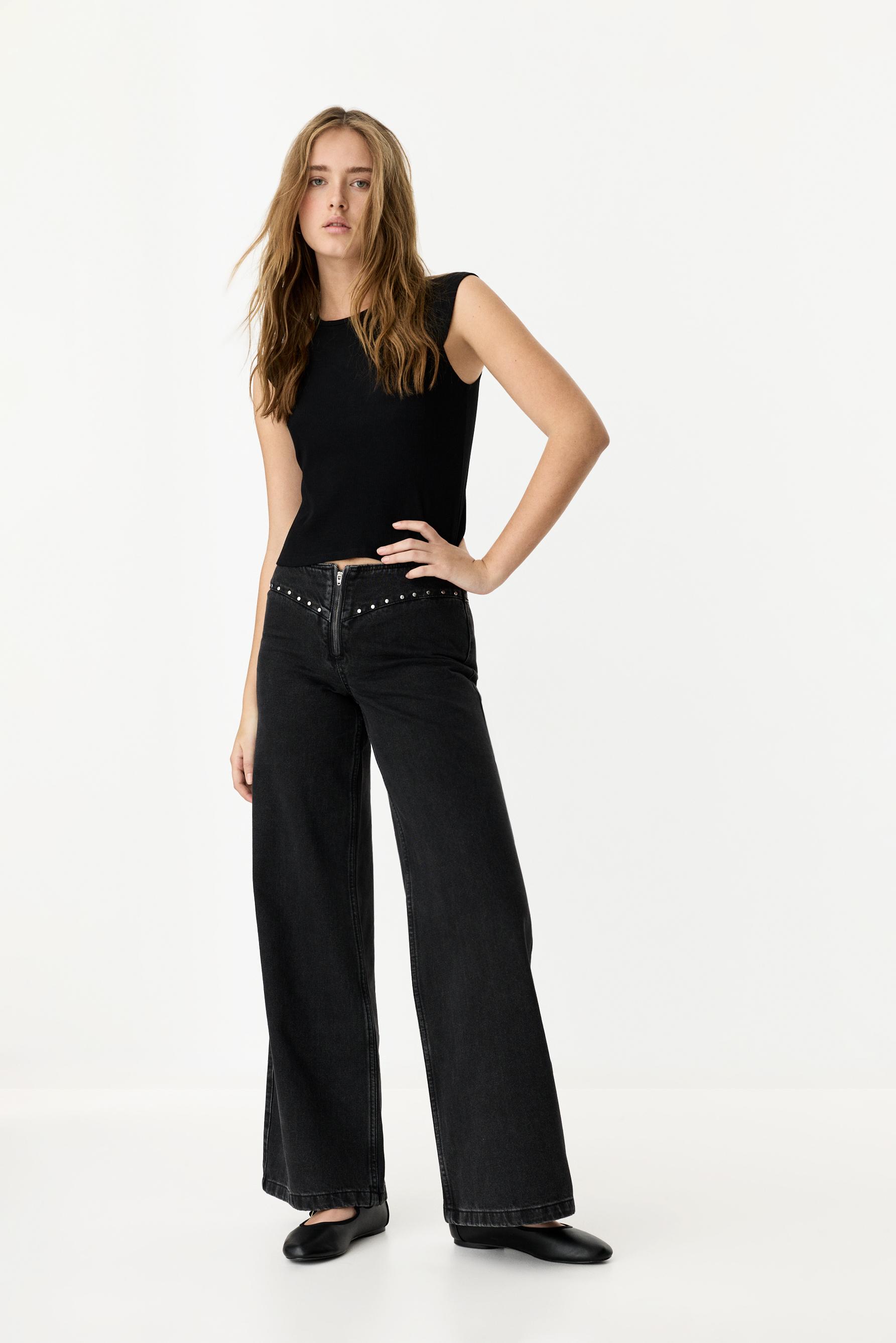 Jeans wide leg tachas