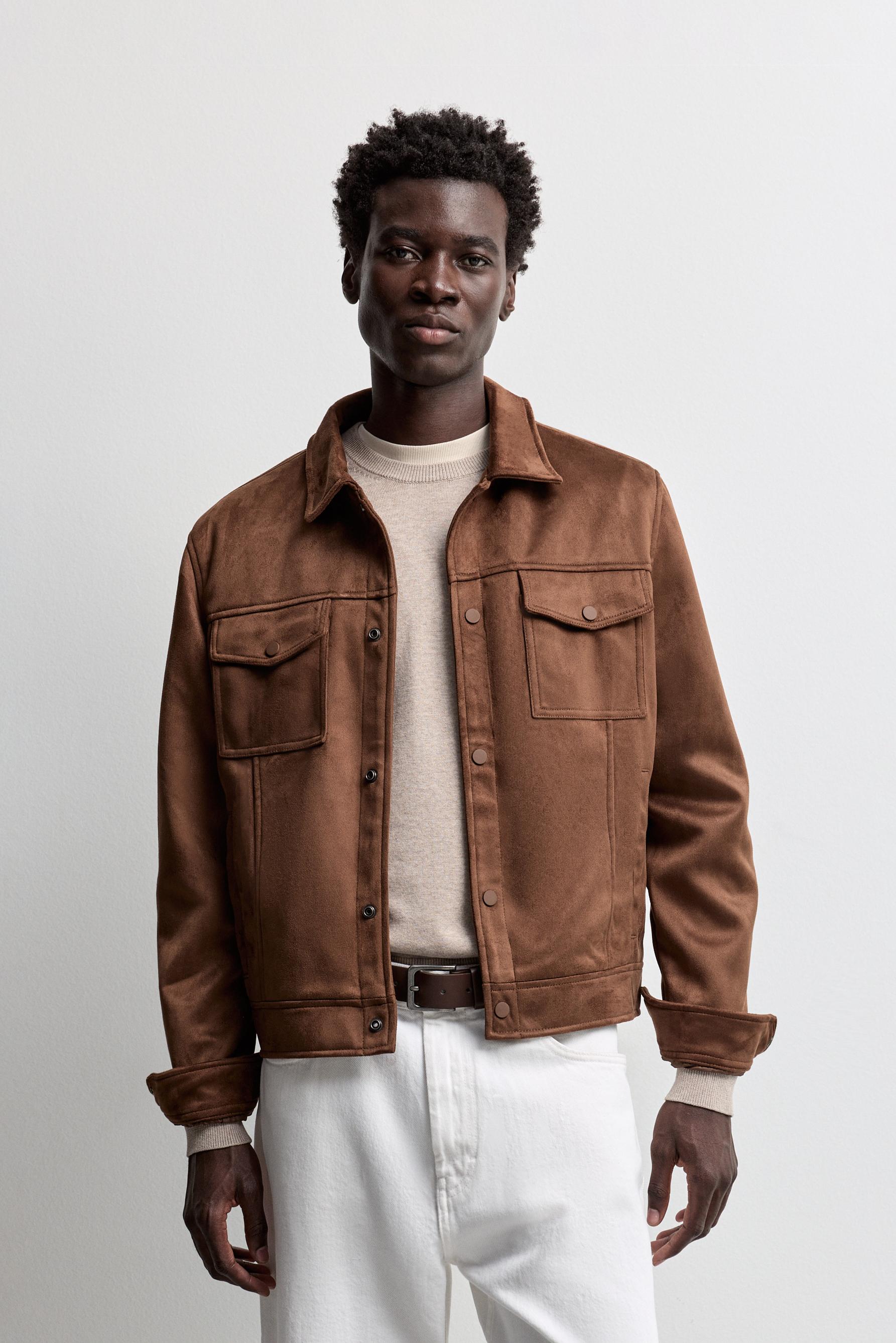 Faux suede trucker jacket — BRANDY