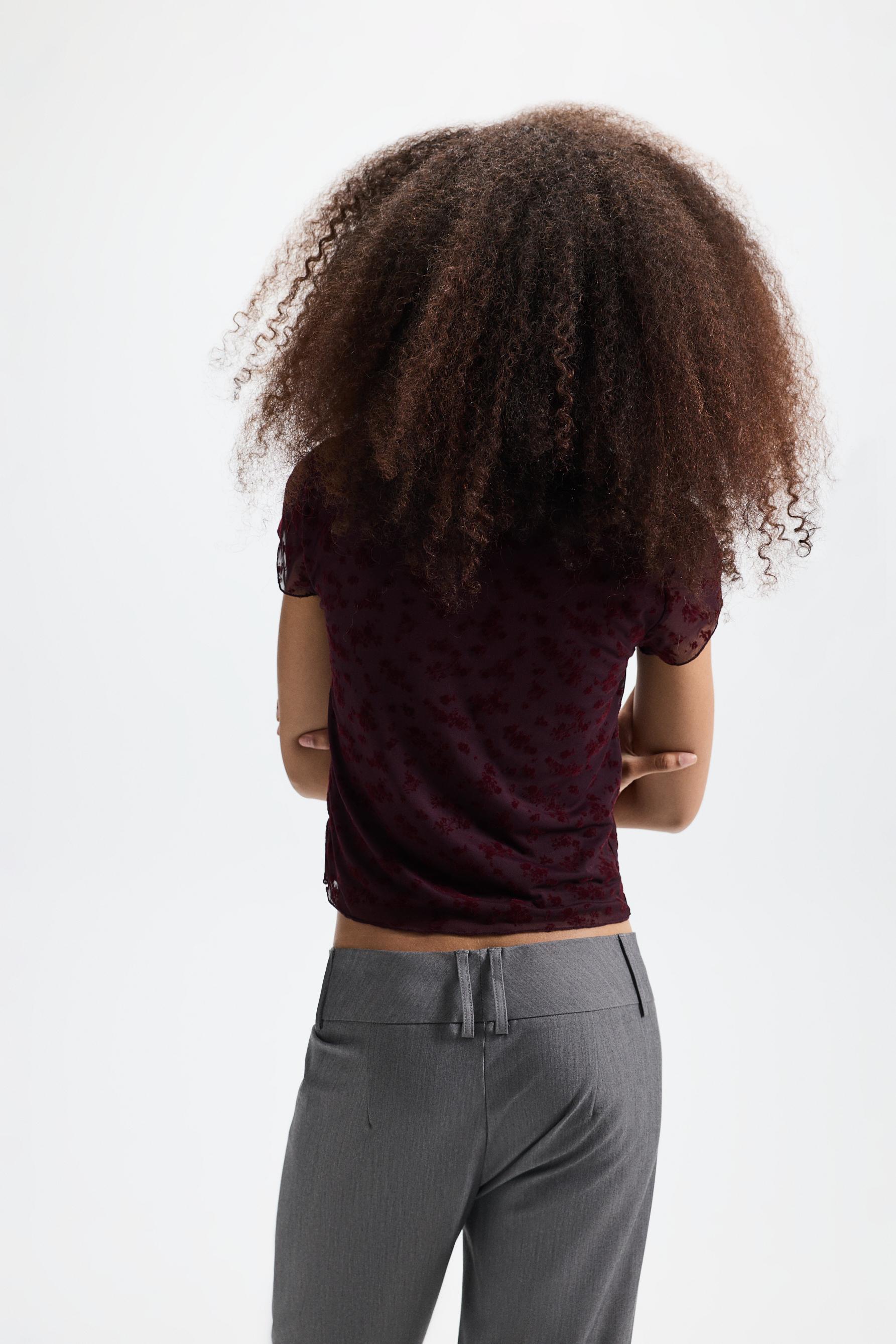 Slim fit stand collar T-shirt — MAROON