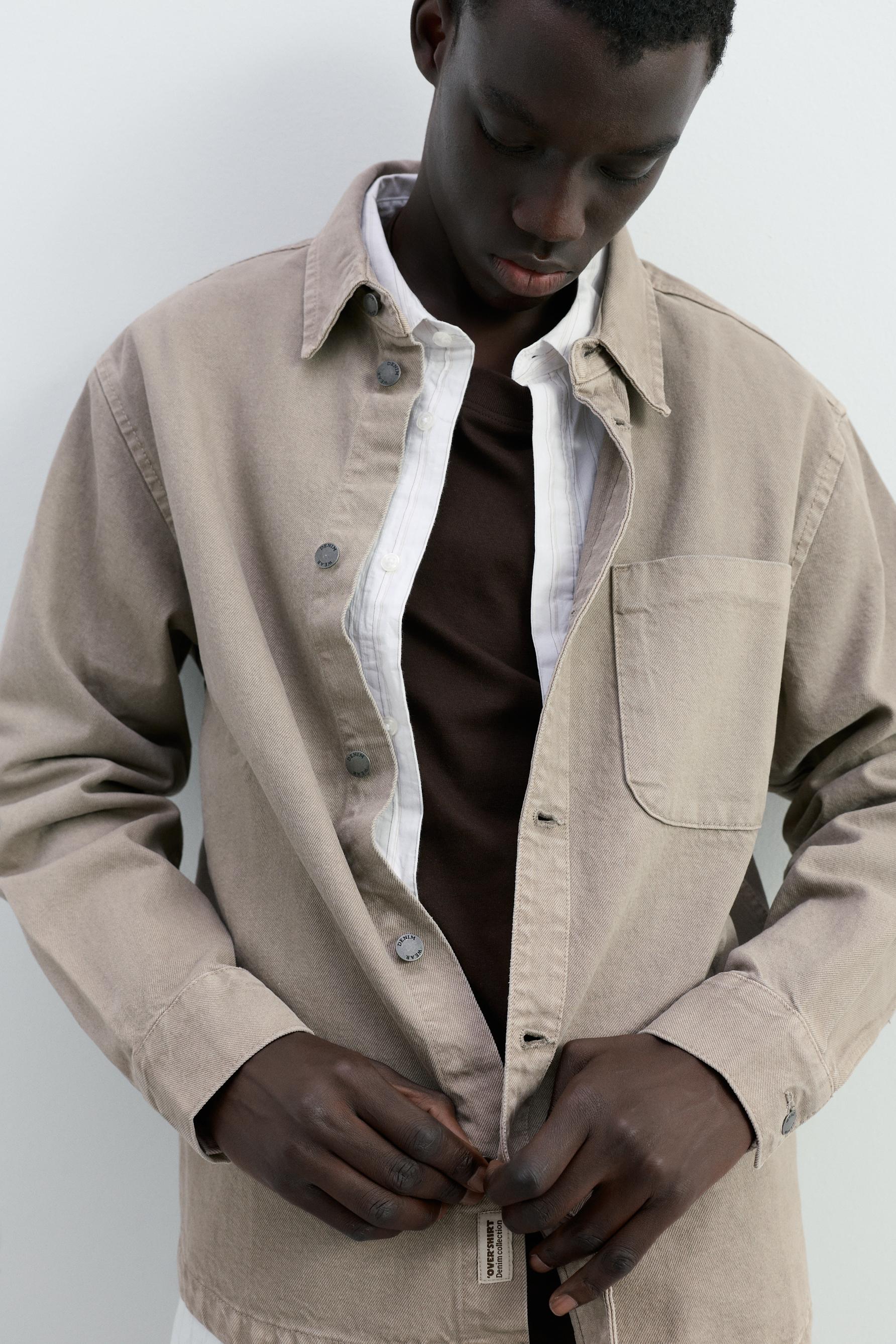 Denim overshirt with pocket — GREY