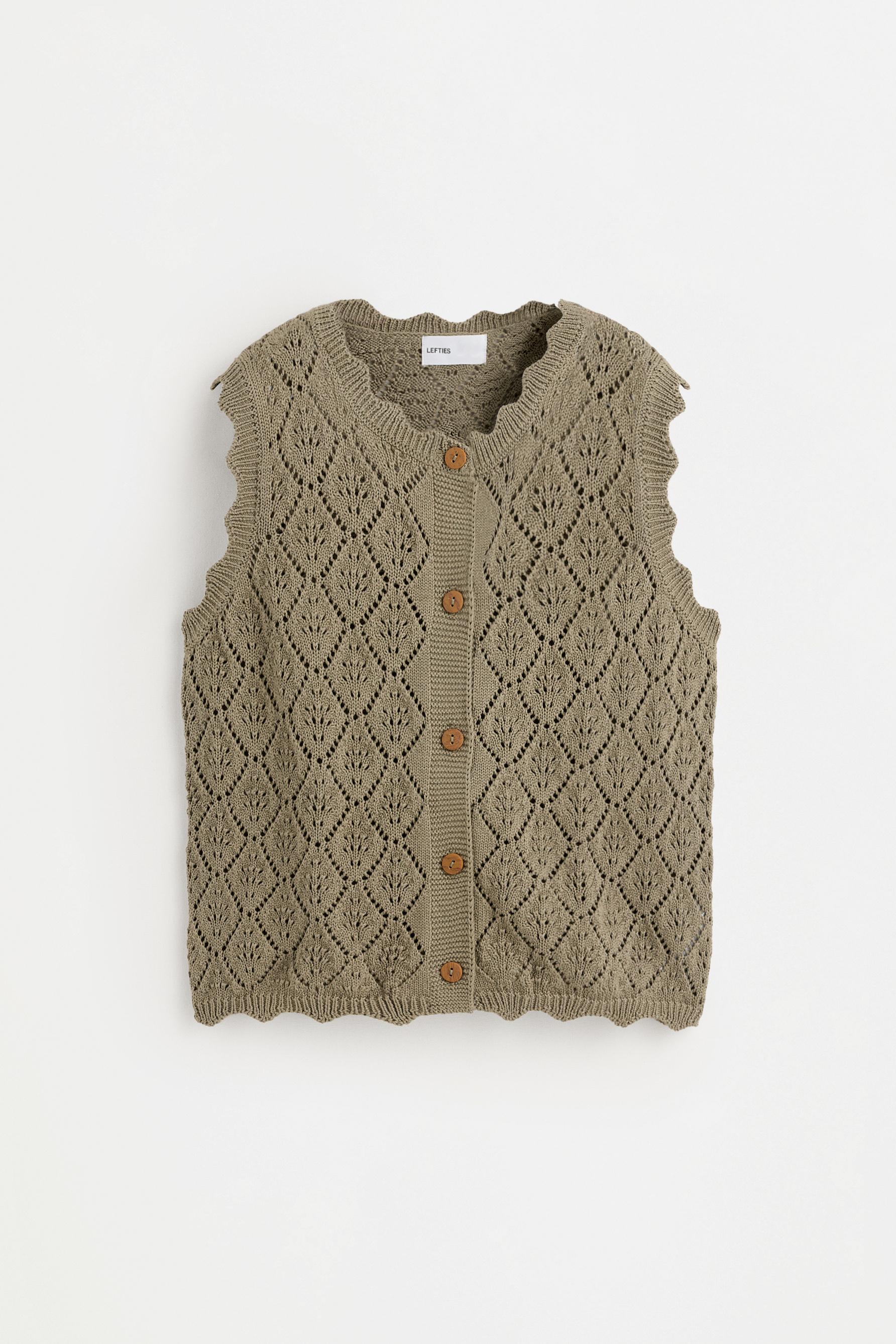Cutwork knit top — KHAKI