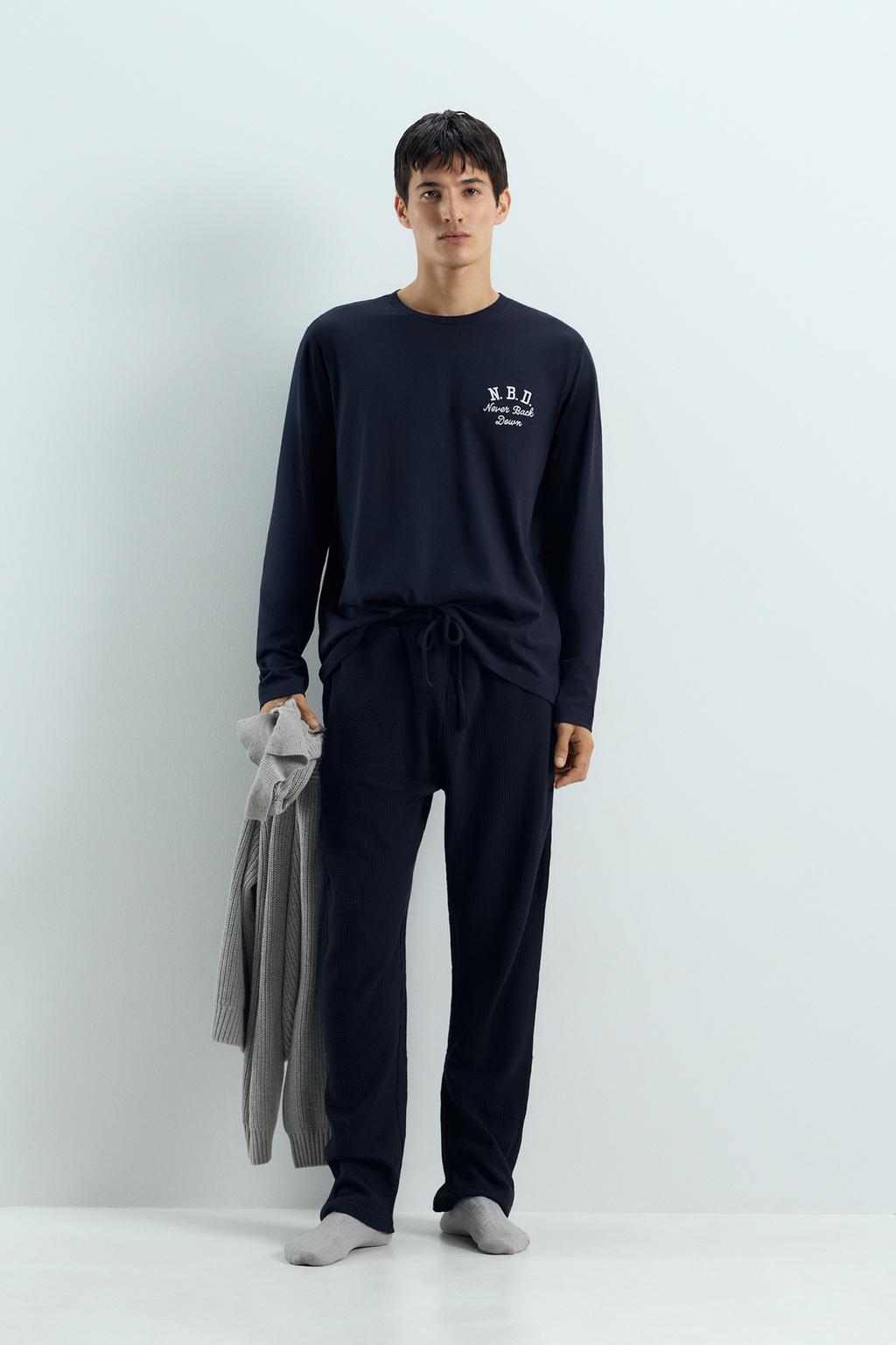 Long embroidered textured pyjamas
