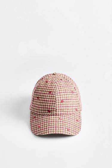 Houndstooth heart cap — BEIGE/BROWN 2