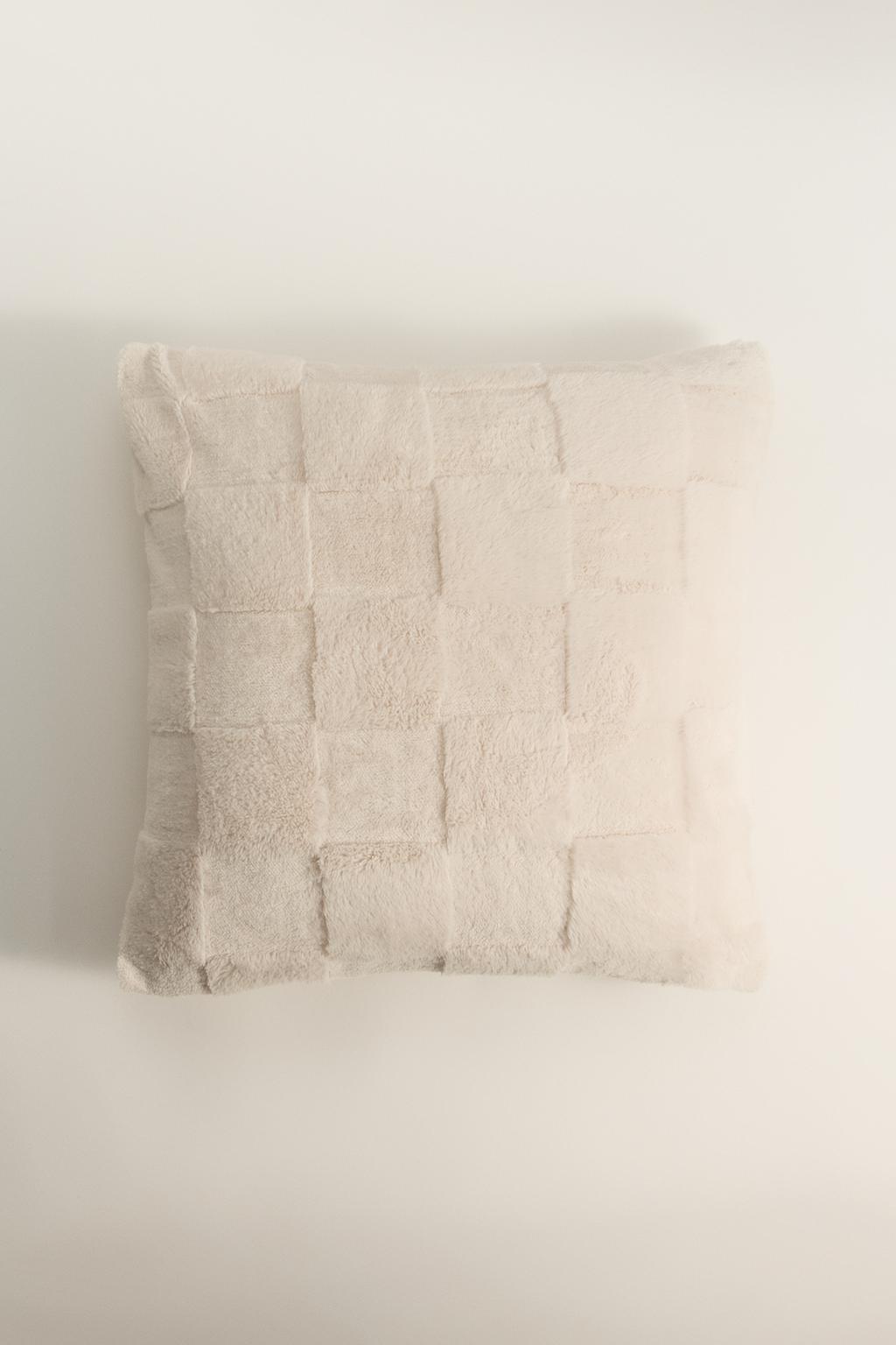 Capa de almofada de pelo sintético aos quadrados 50 x 50 cm