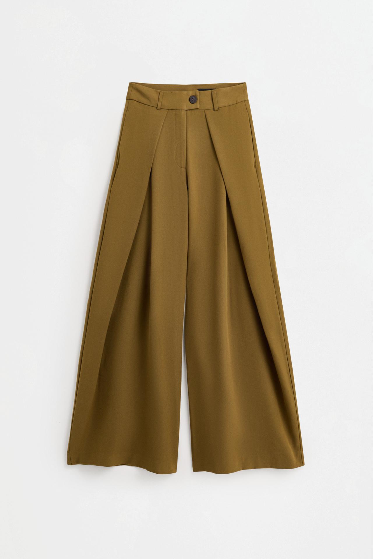 Pleated wide-leg trousers — KHAKI