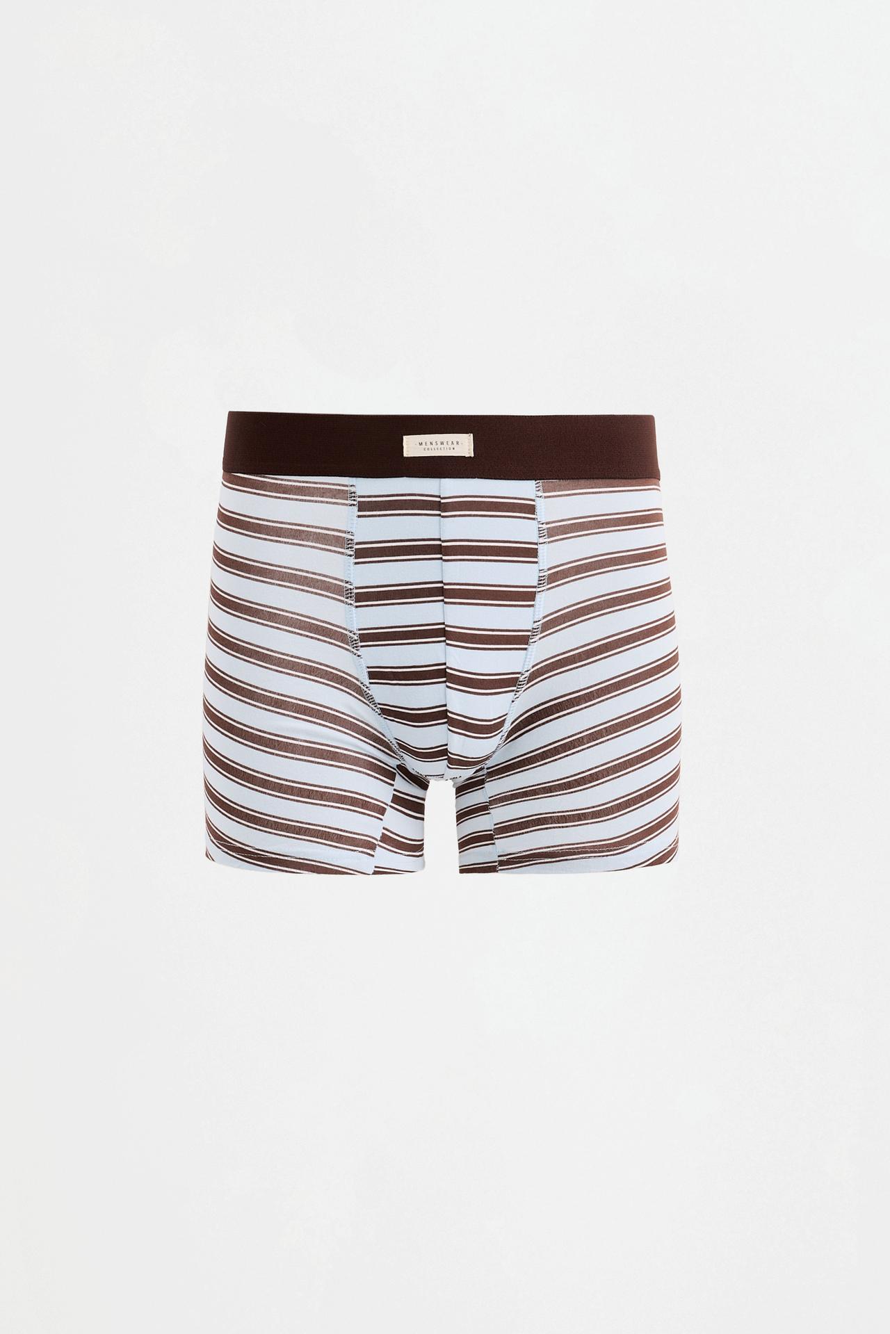 Pack of 5 striped long boxers — BROWN/BLUE
