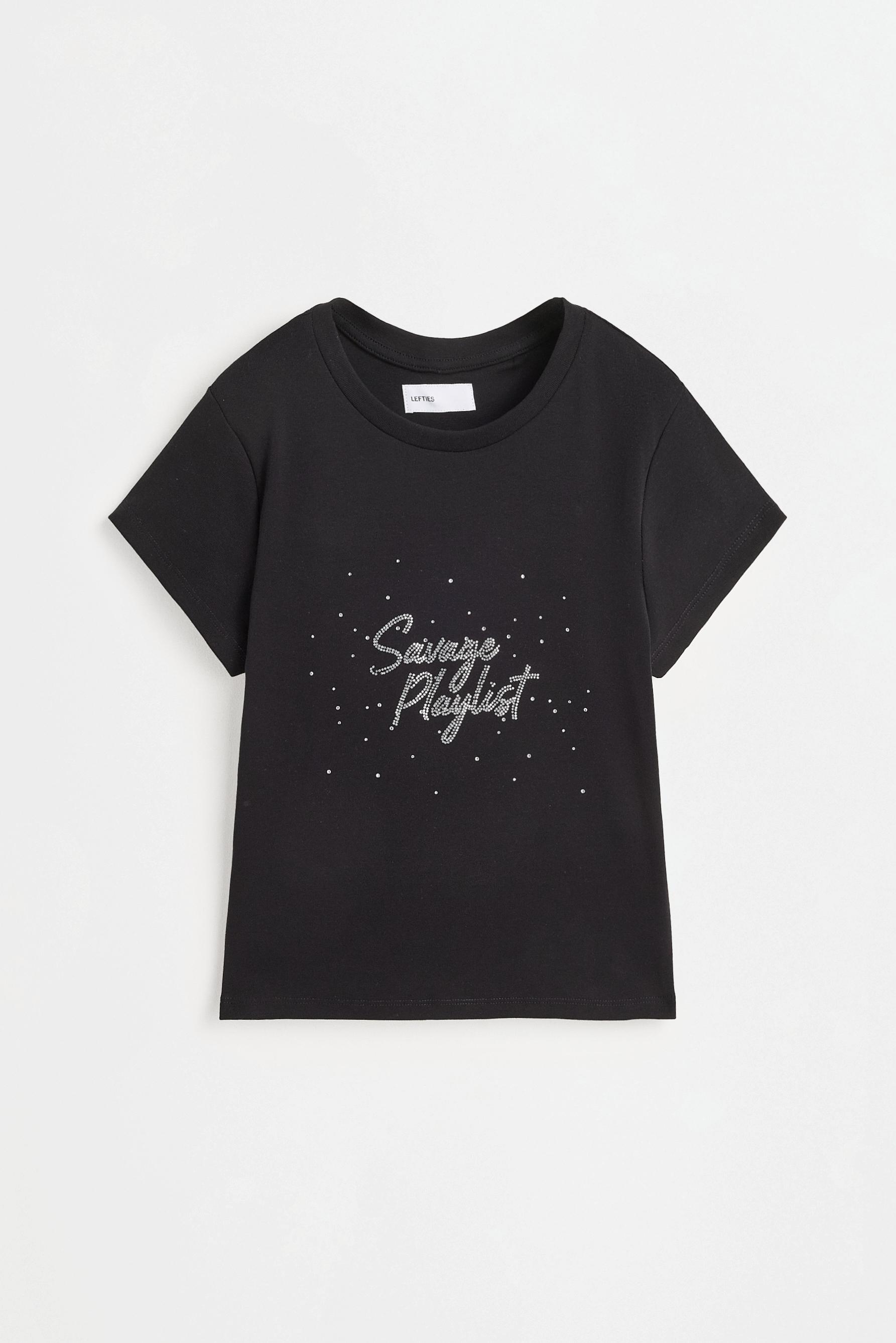 Rhinestone slogan T-shirt — BLACK