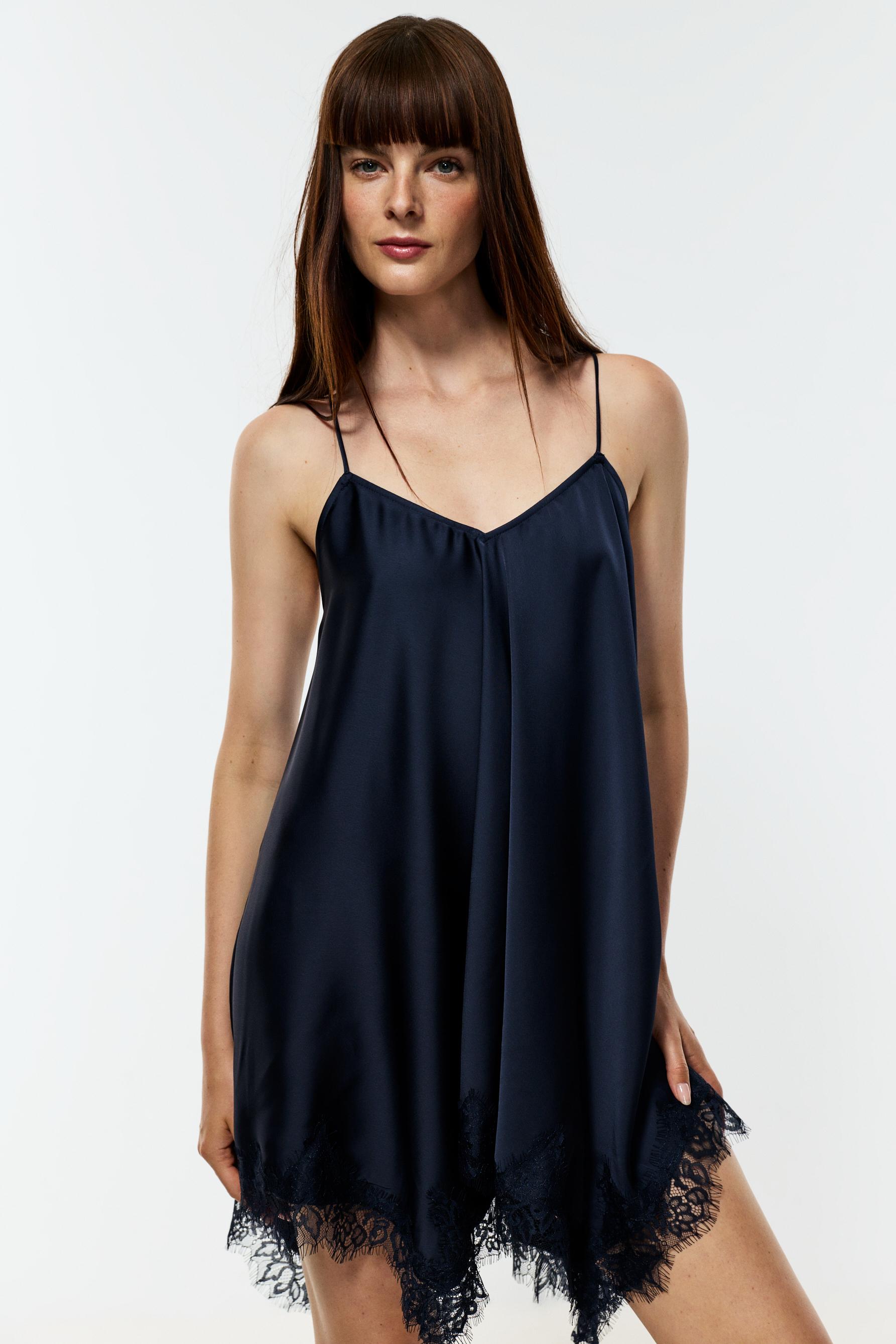 Asymmetric short slip dress — NAVY