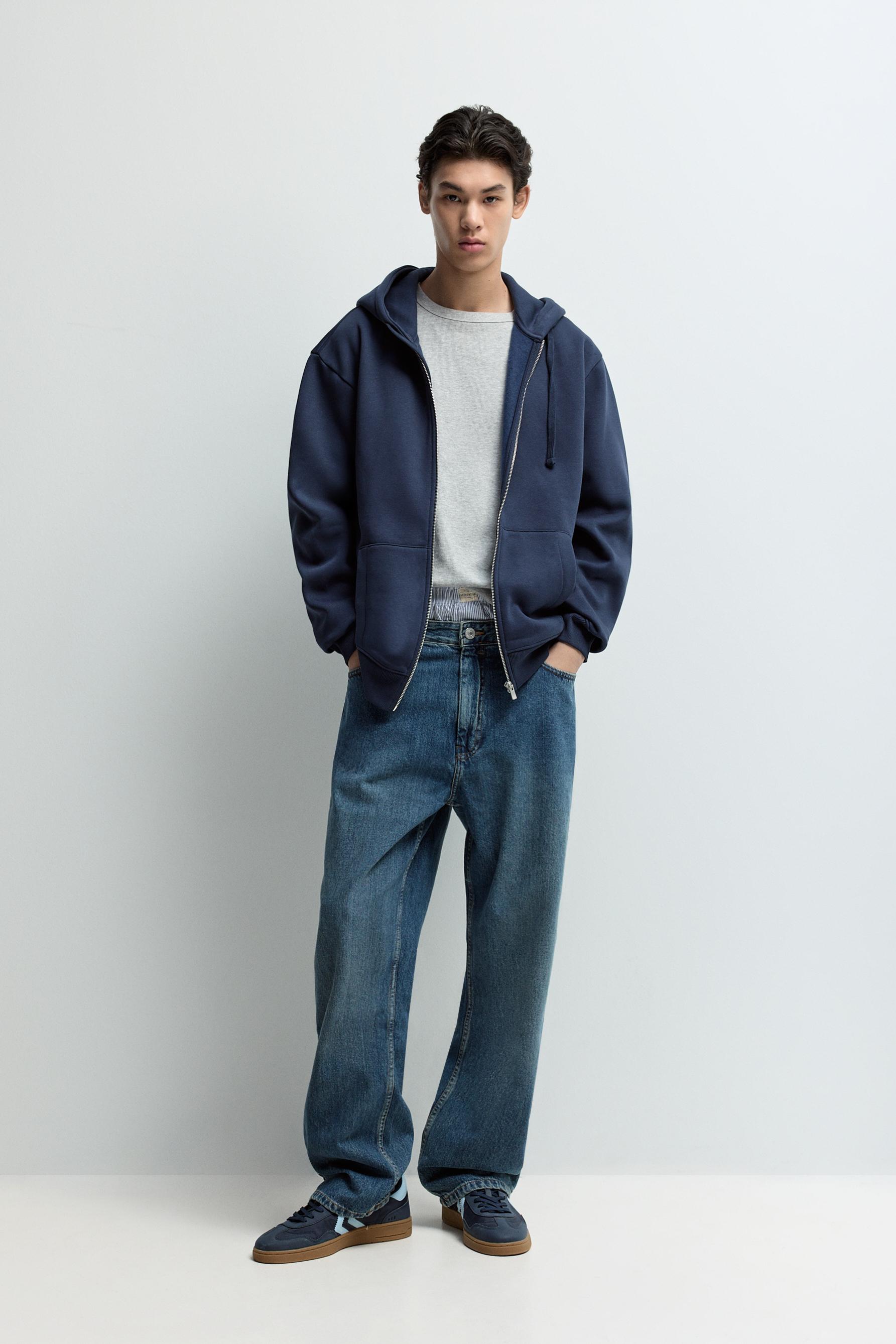 Basic zip-up hoodie — NAVY