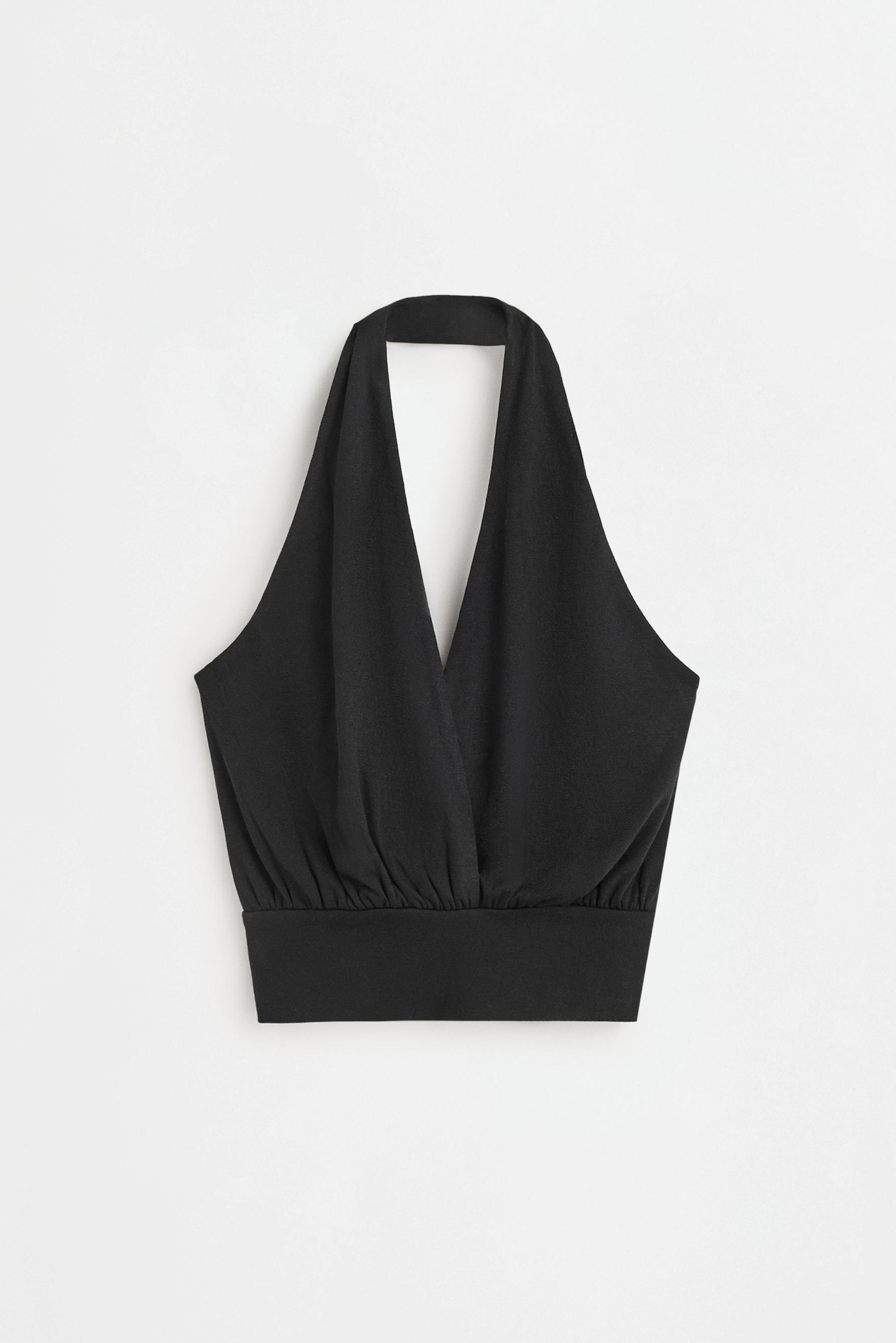 Draped halter top — BLACK