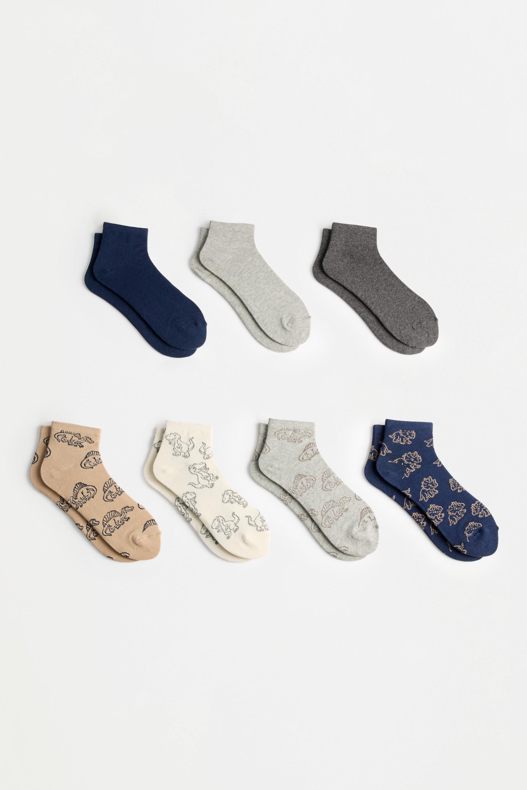 Dinosaur Ankle Socks (7-Pack) — GREY MARL