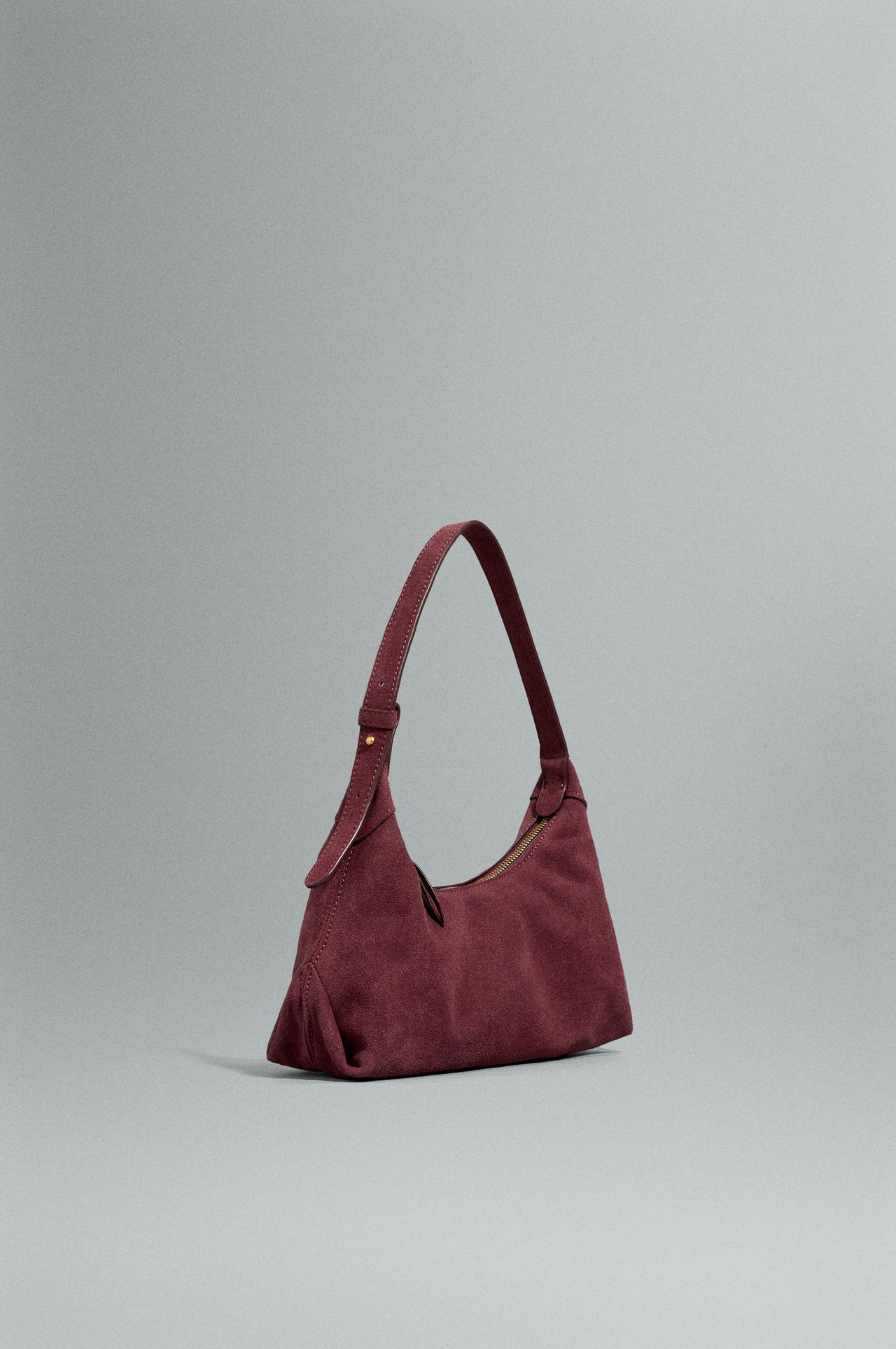 Reconstituted leather shoulder bag — BURGUNDY