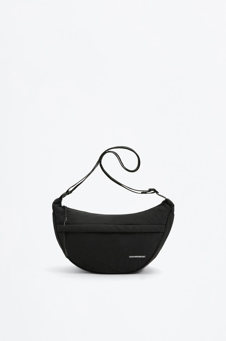 Soundness nylon half moon bag — BLACK
