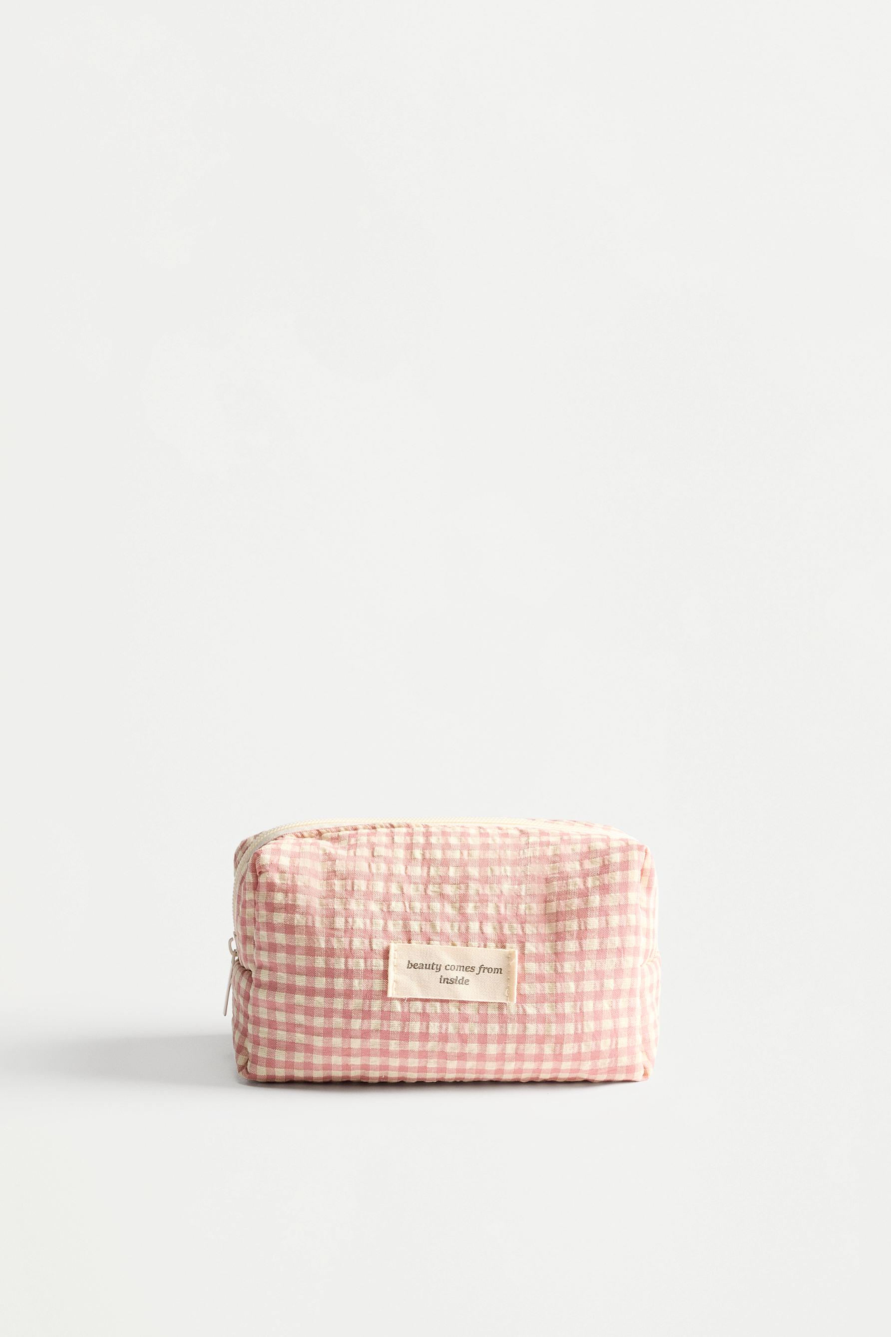Small gingham print toiletry bag — CHALK PINK