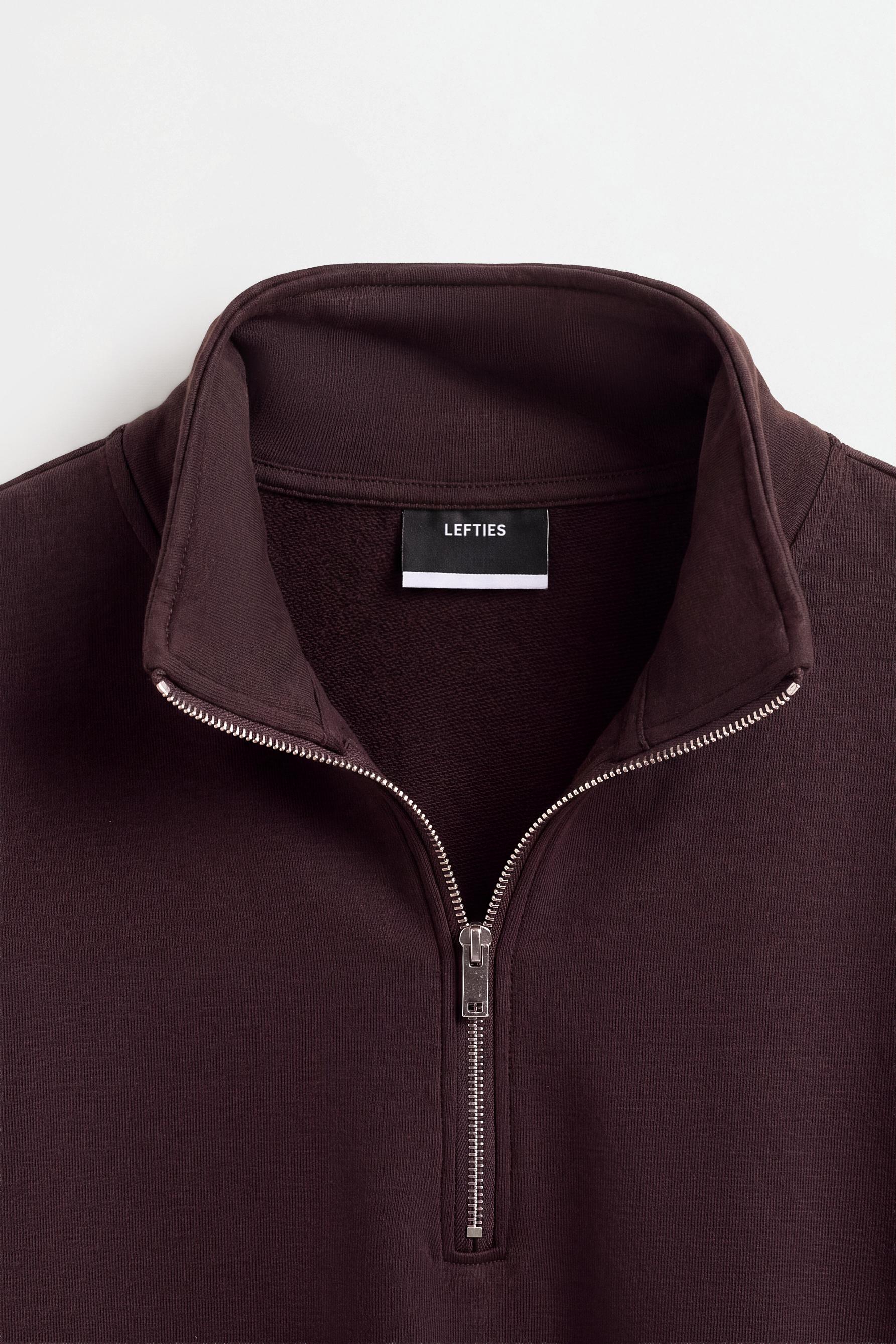 Interlock polo shirt with zip — DARK BROWN