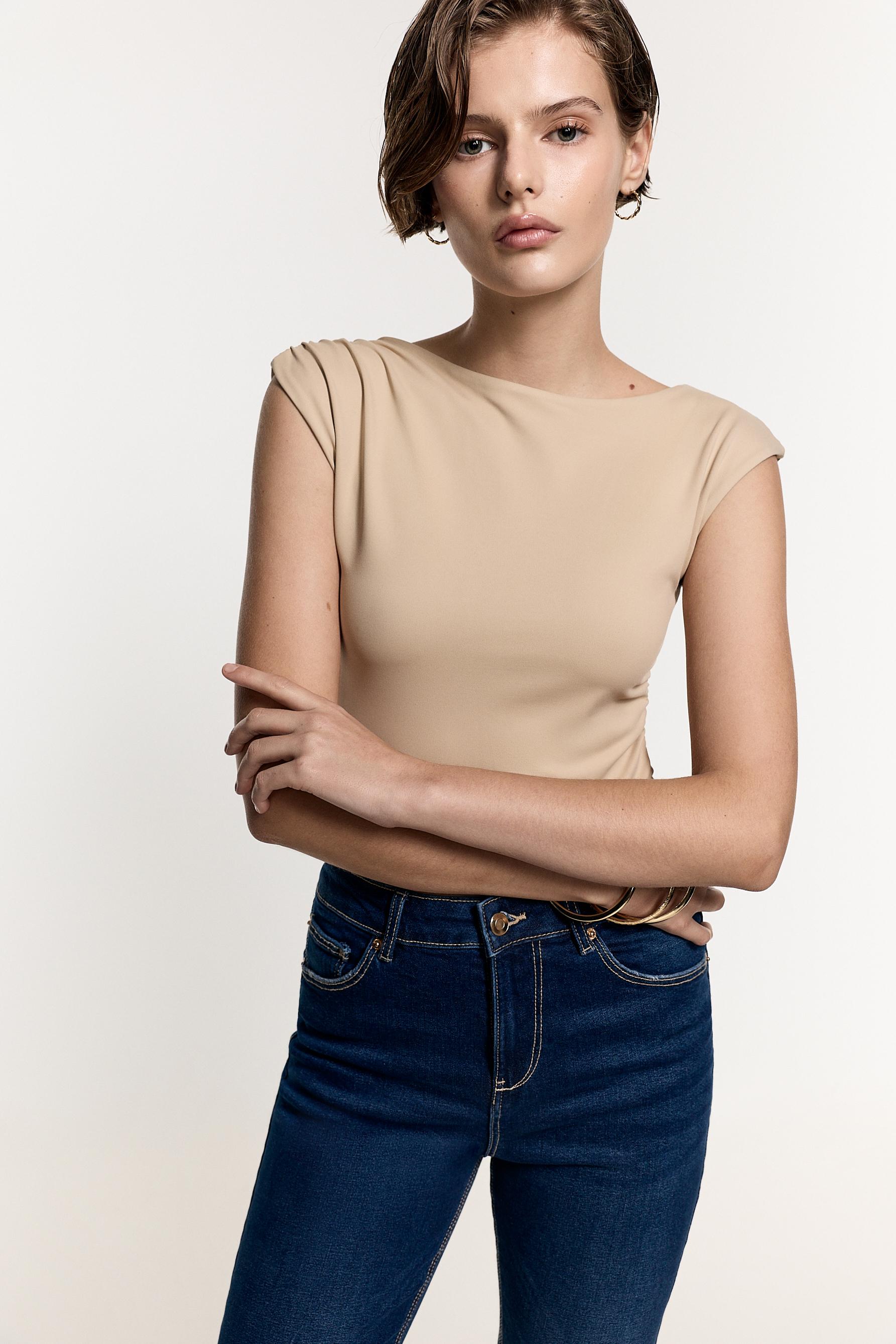 Polyamide sleeveless bodysuit — BEIGE