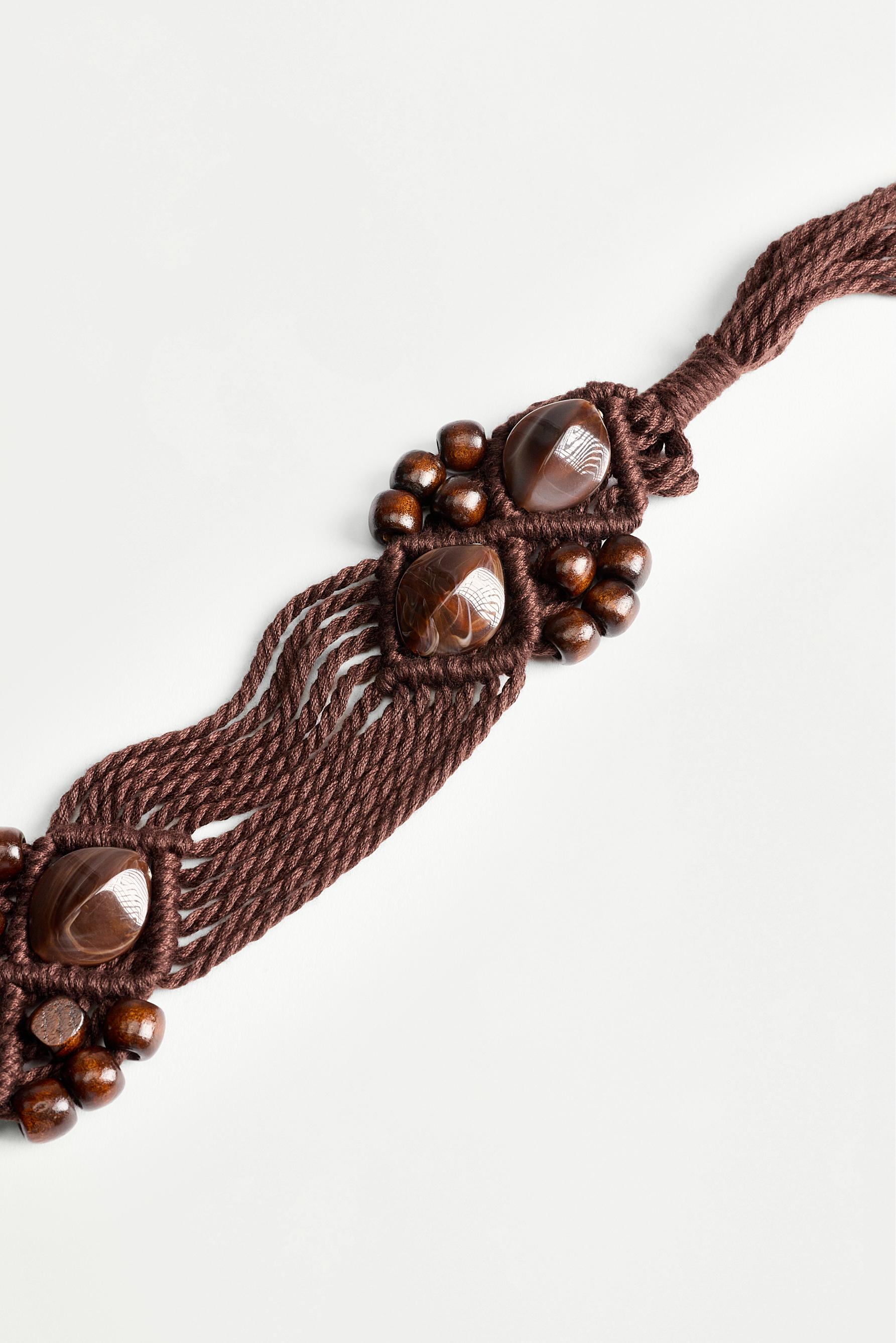 Beaded cord belt — BROWN