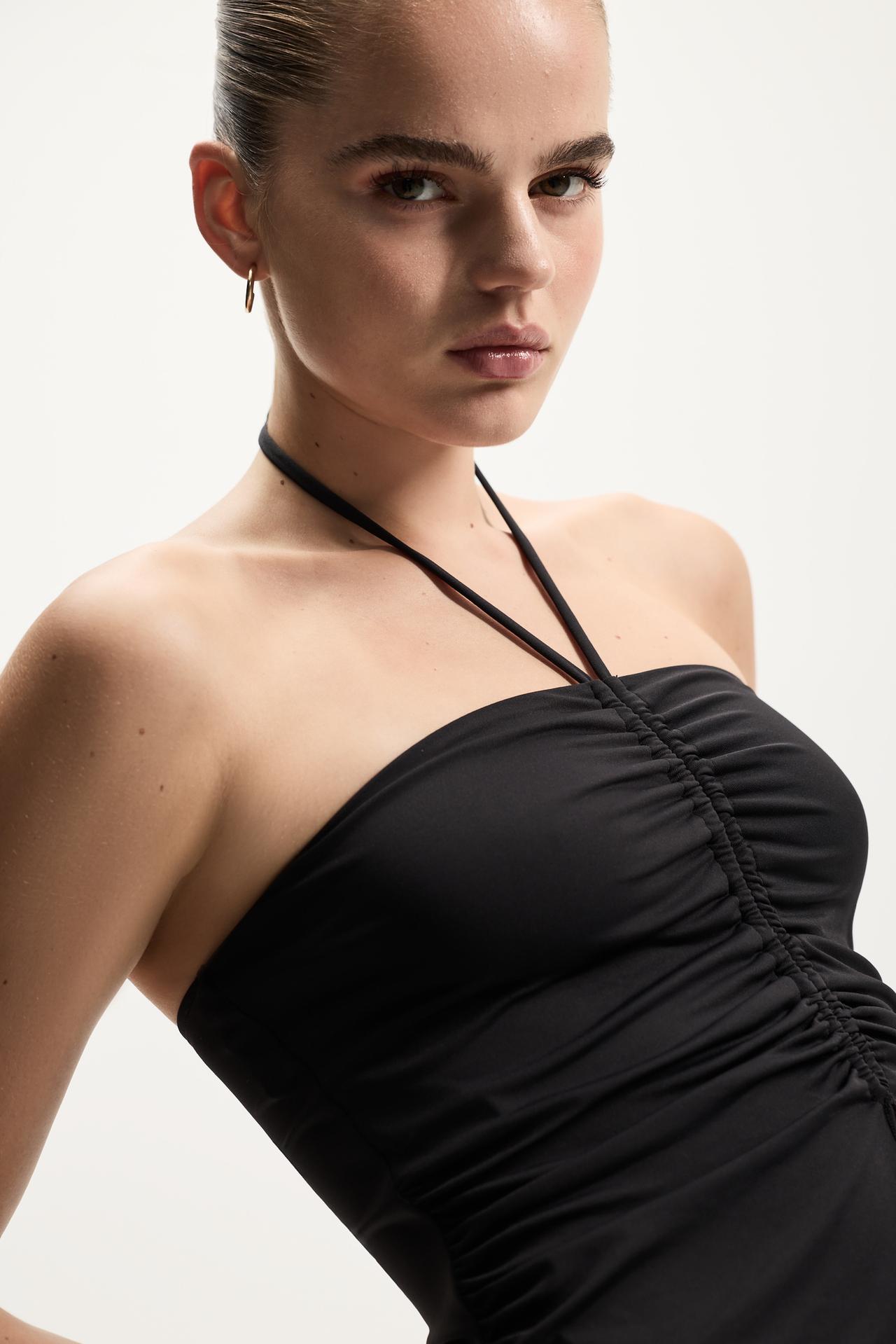 Gathered front top — BLACK
