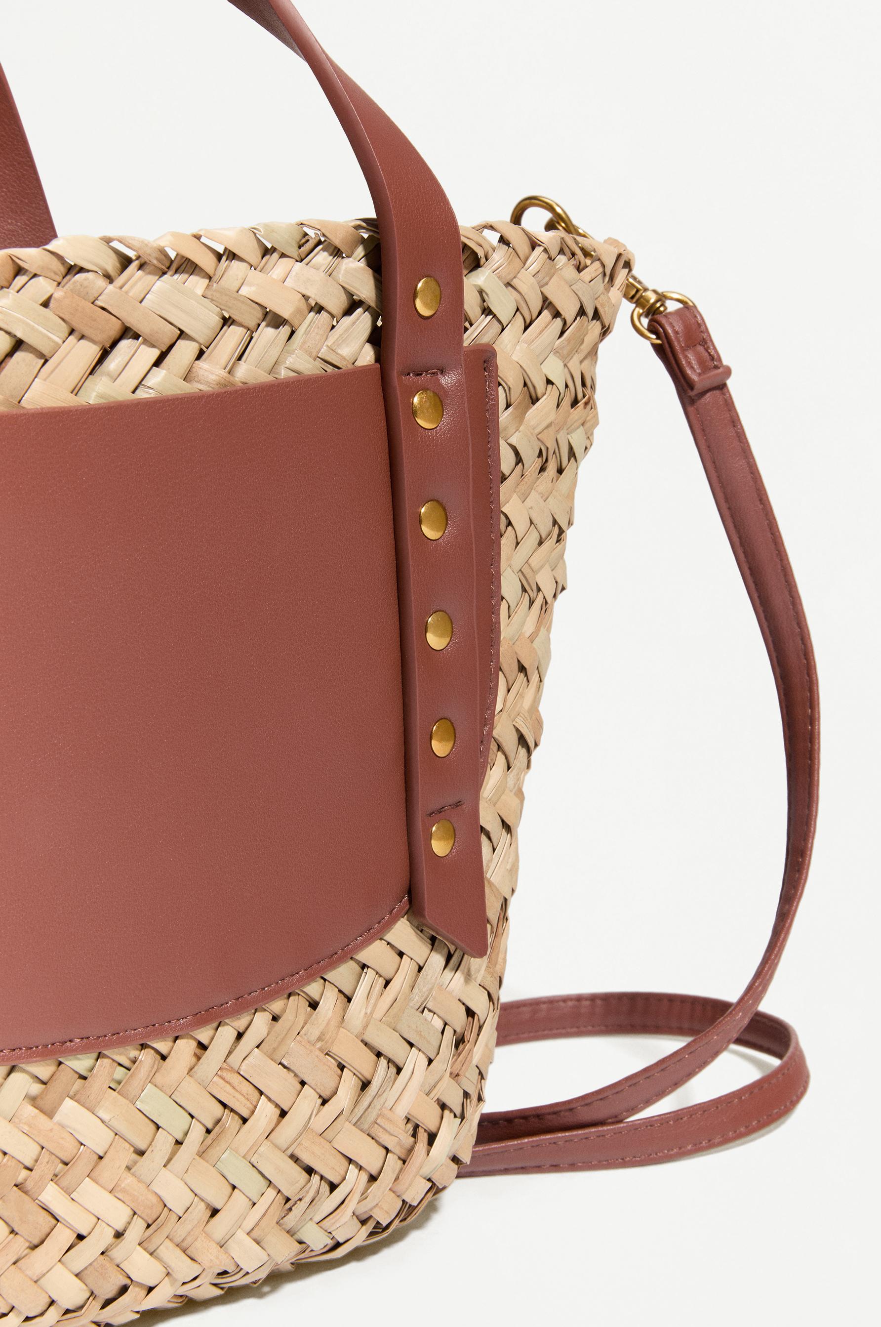 Mini jute crossbody tote — CAMEL