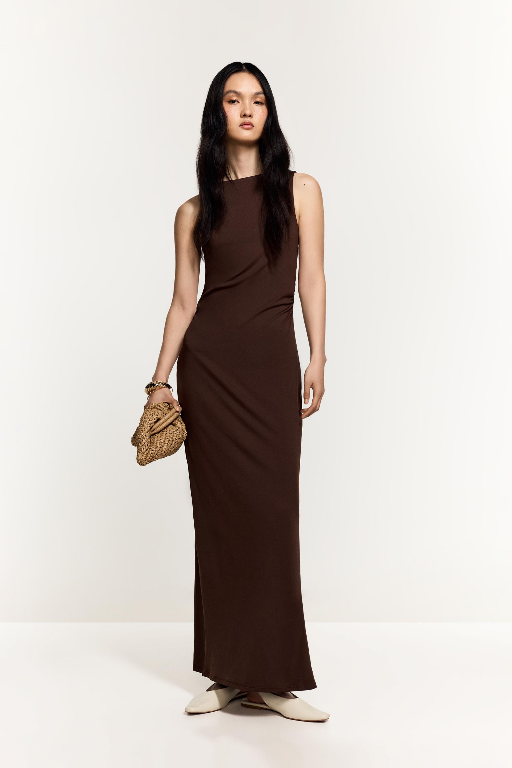 Polyamide midi dress — BROWN