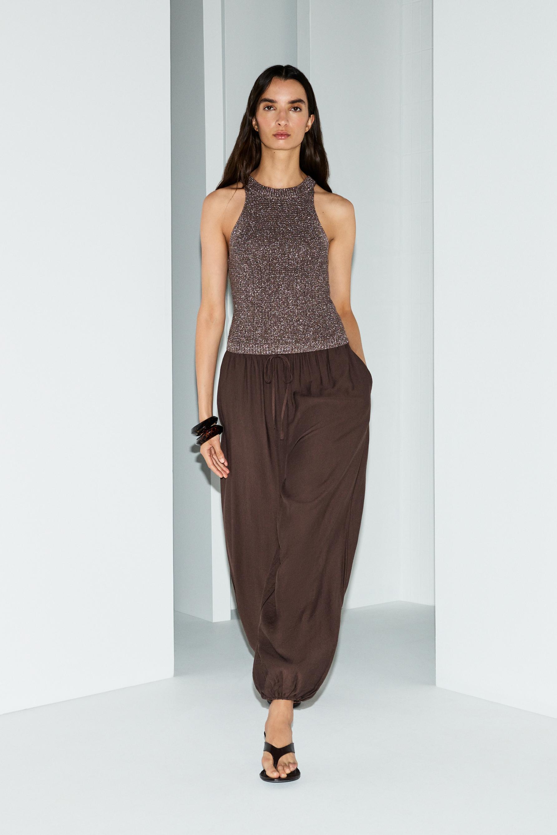 Metallic halter top — BROWN