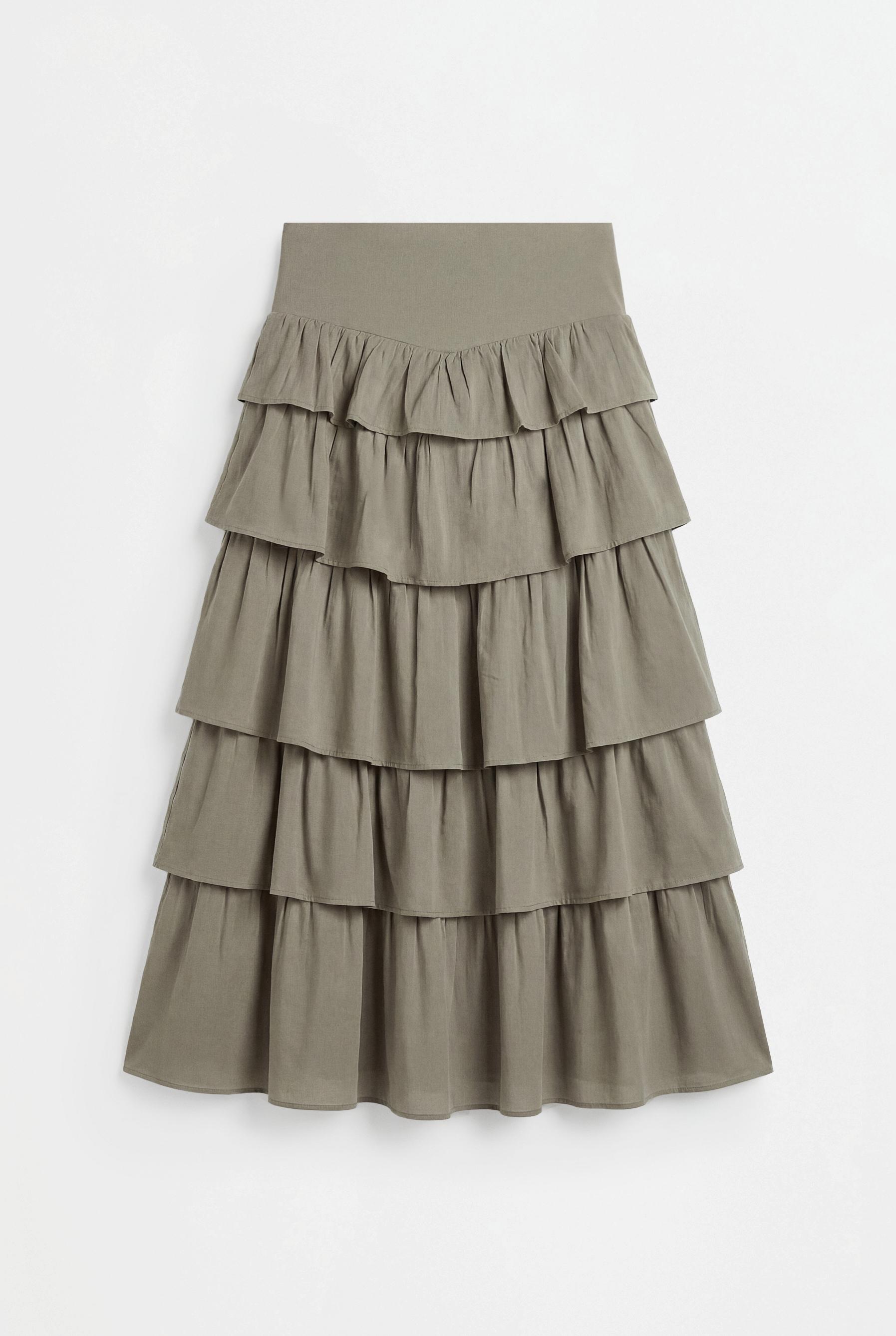 Ruffled midi skirt — PALE KHAKI