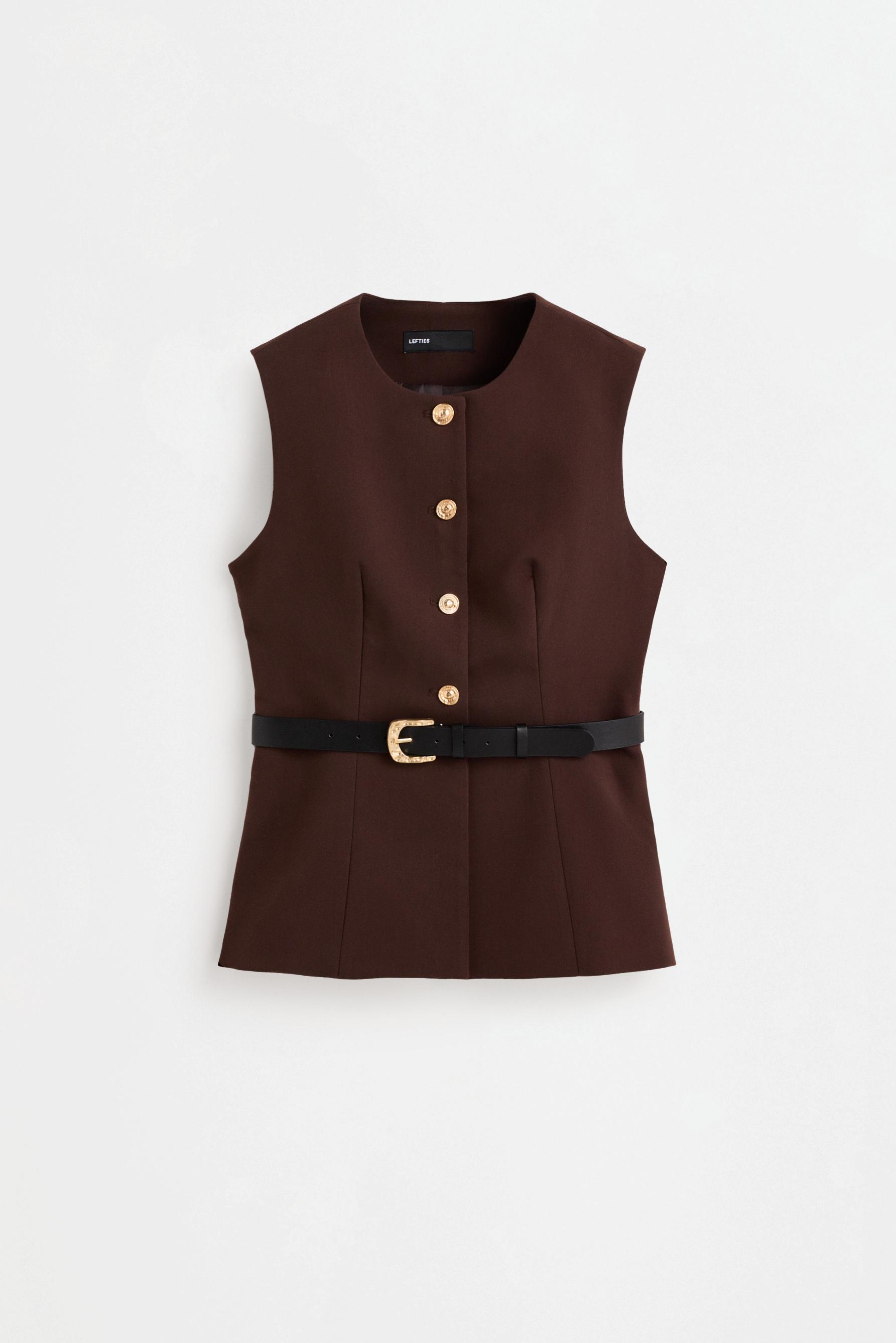Long buttoned waistcoat — DARK BROWN