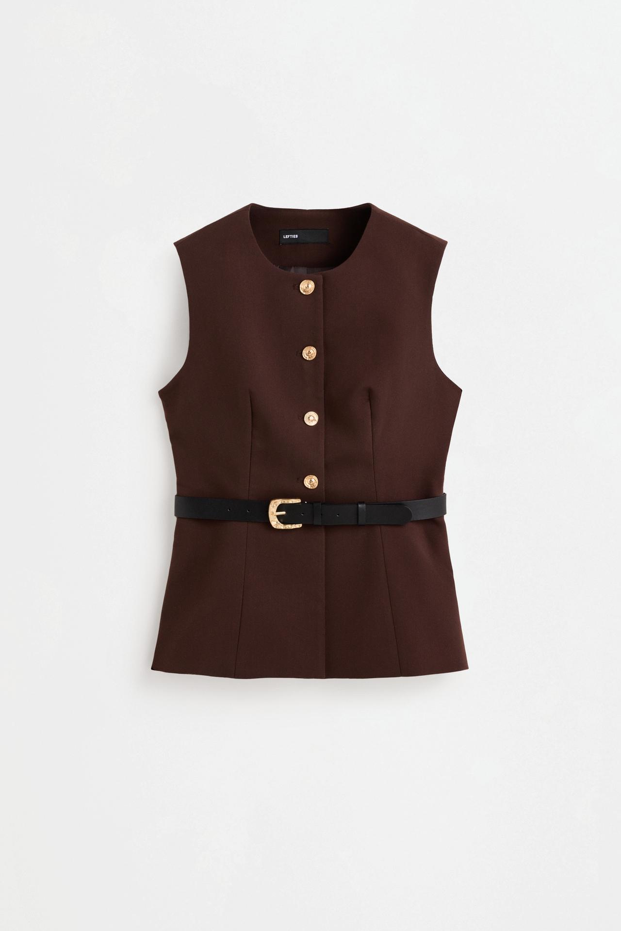 Long buttoned waistcoat — DARK BROWN