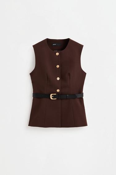 Long buttoned waistcoat — DARK BROWN 6
